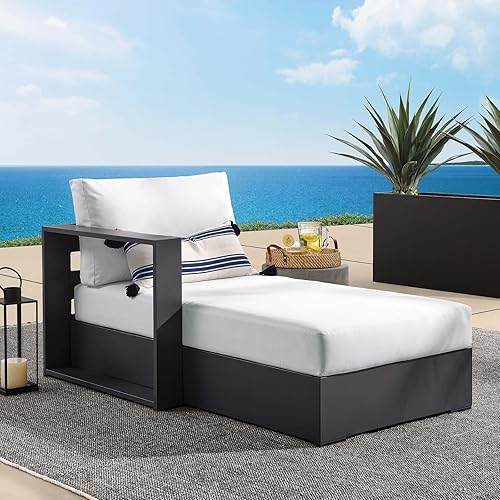Modway Tahoe Aluminum Outdoor Chaise Lounge in Gray White with