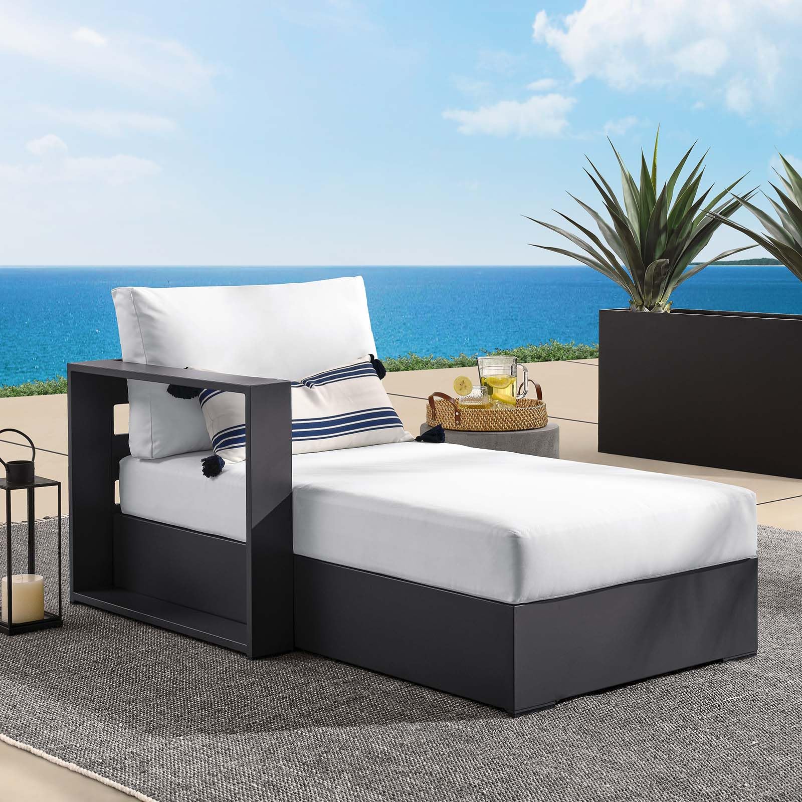 Photo 1 of **COLOR MAY DIFFER***Modway Tahoe Aluminum Outdoor Chaise Lounge in Gray White with Weather-Resistant Cushions, Modular Left-Facing Patio Lounger for Pool Furniture or Sectional Sofa Set