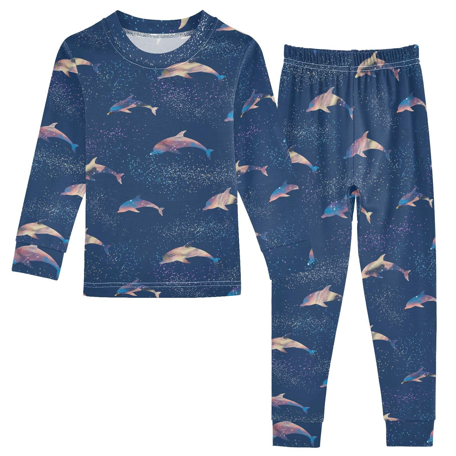 JHKKU Dolphin Galaxy and Stars Pajamas Set Cotton 2 Piece Soft Comfy Pjs Long Sleeve Lounge Sleepwear 5T