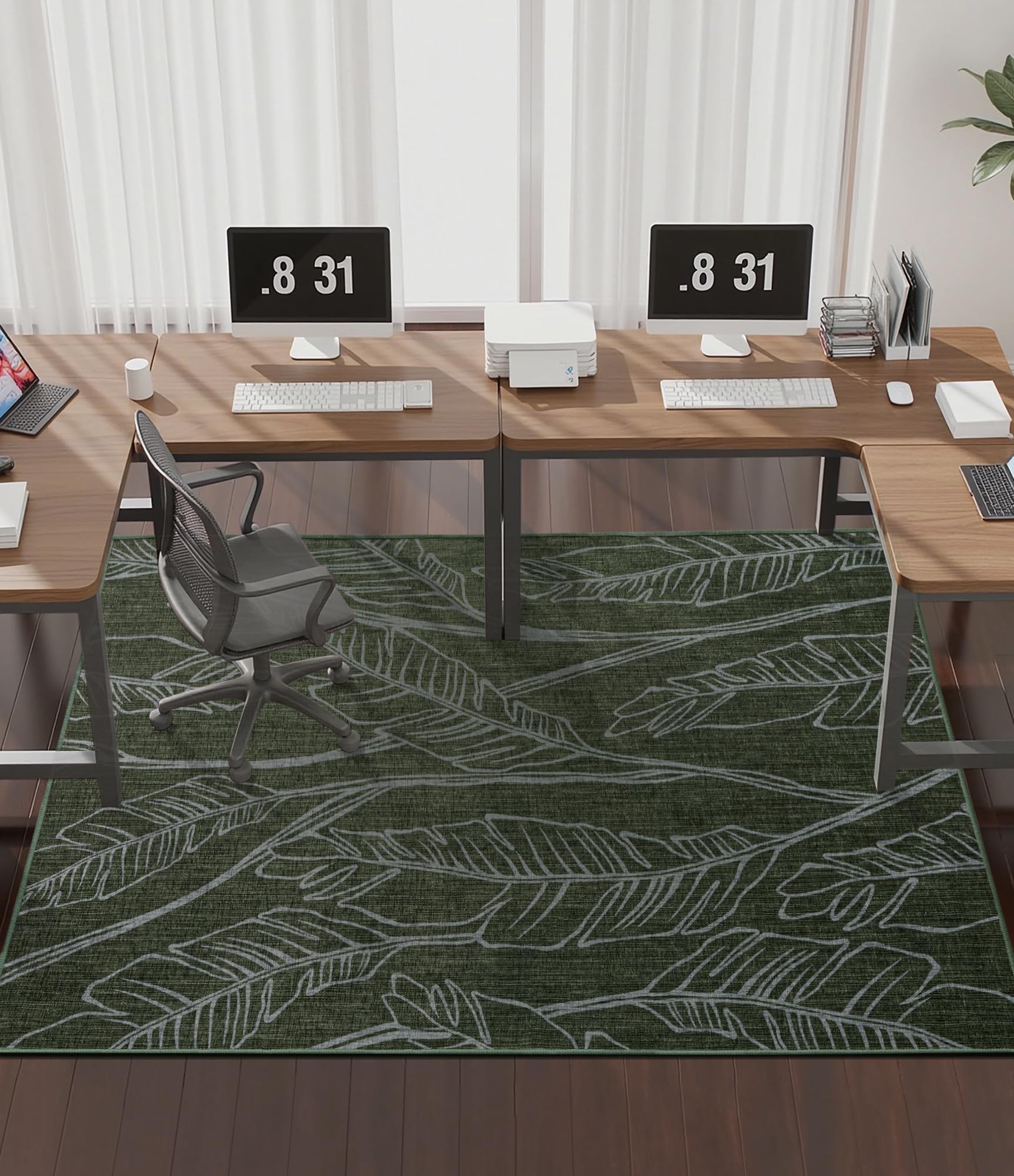 chakme Office Chair Mat for Hardwood Floor, 72"x48" Easy Glide Computer Desk Mat Protector for Rolling Chair Under Desk Rug Nonslip Backing, Machine Wash, (Dark Green Leaf)