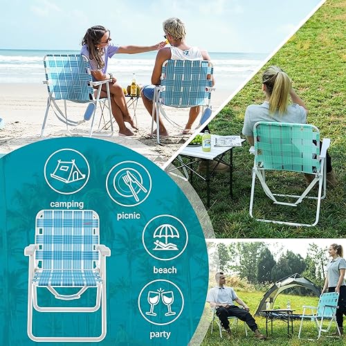 Miniatura 7 de #WEJOY Silla de playa plegable para césped, sillas portátiles resistentes para exteriores con brazo duro, correa de transporte para acampar al aire