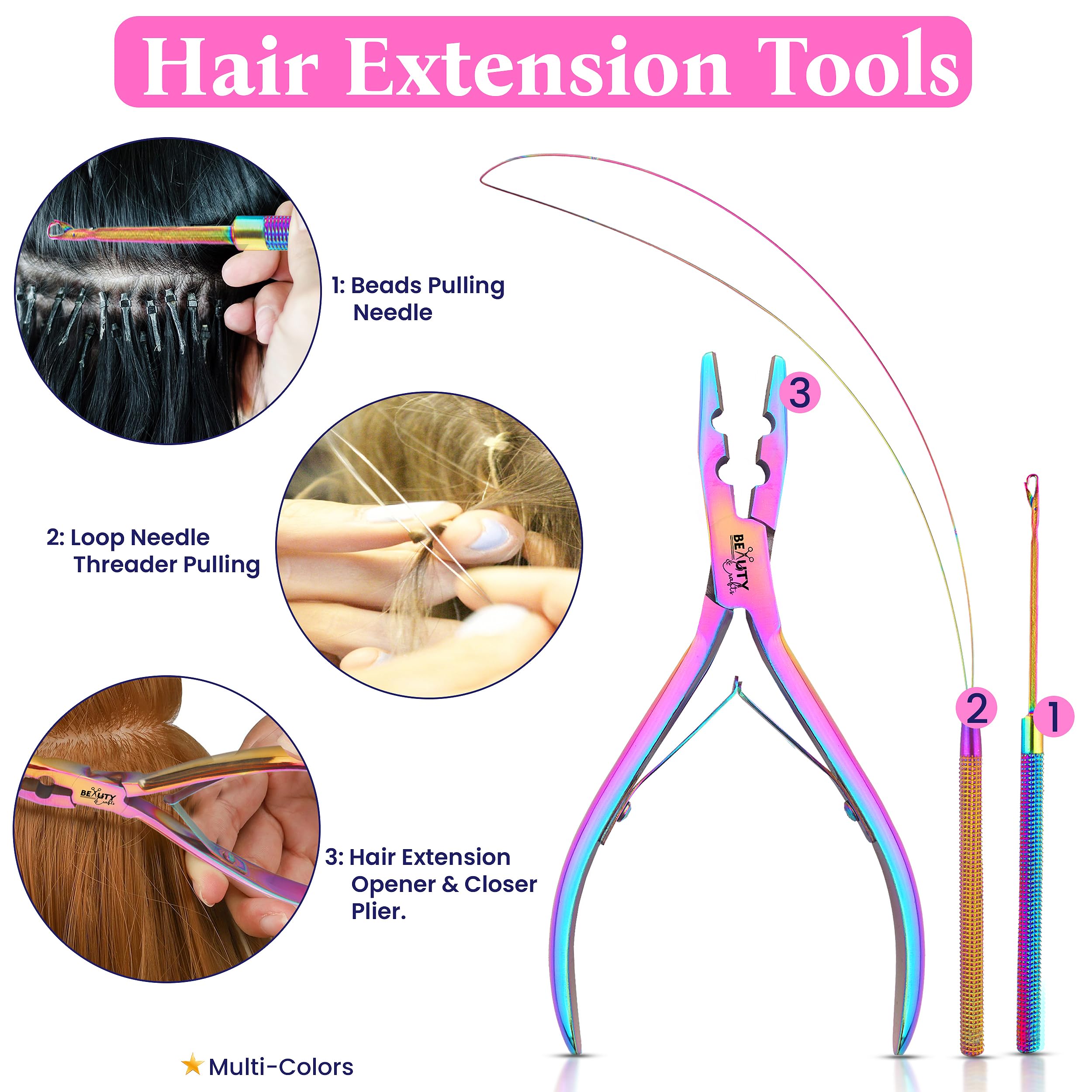 Beauty & Crafts Hair Extension Tools Kit with Pliers, Hooks, Needle and Tail Comb
