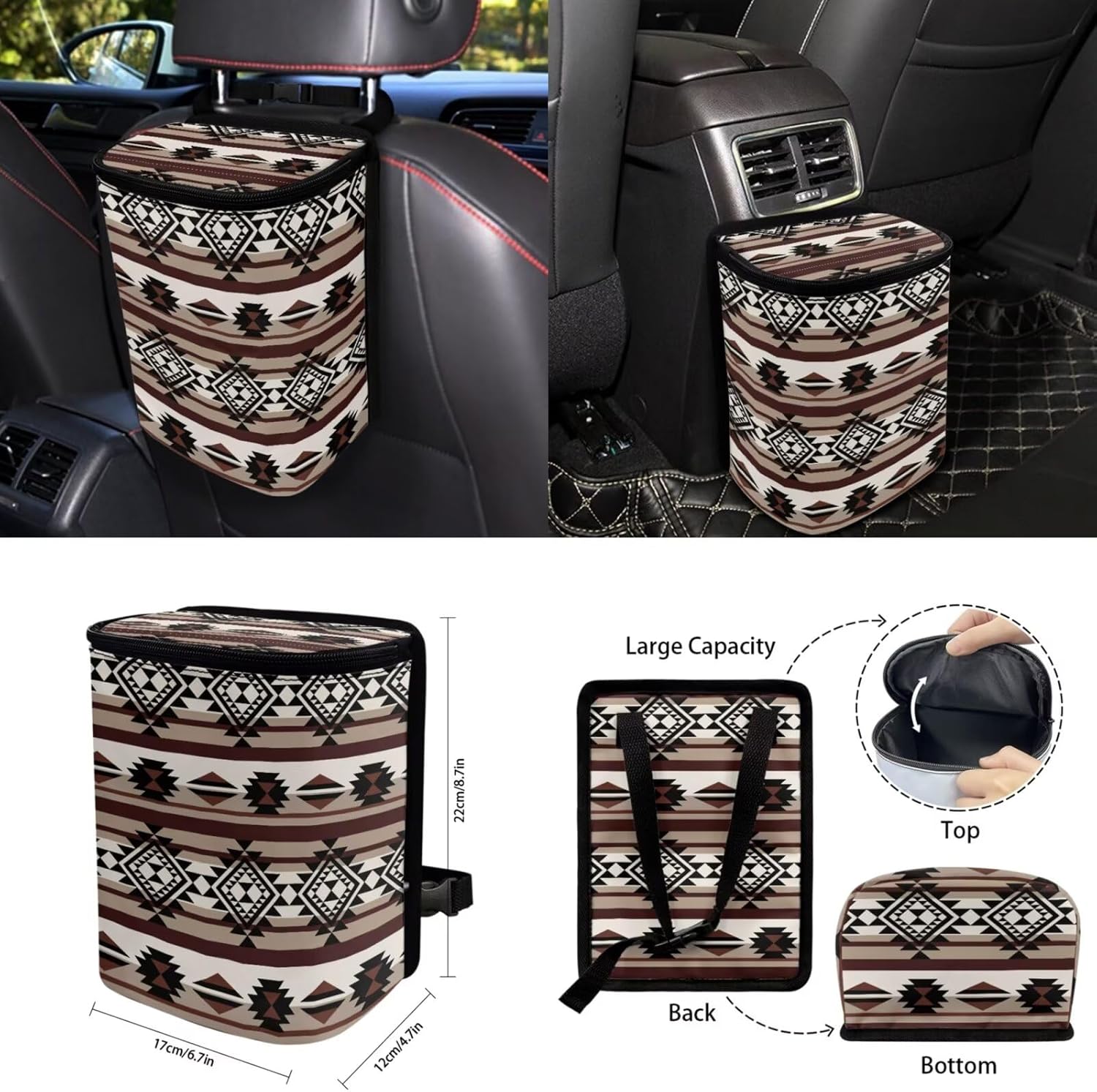 Southwest Aztec Native Tribal Car Seat Covers Set of 15 with Universal Steering Wheel Cover, Rearview Mirror Cover, Car Trash Can, Seatbelt Pads, Cup Holder Coasters, Keychains