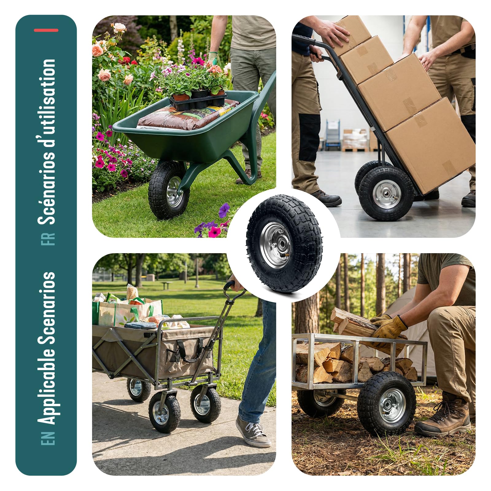 VOUNOT® Set da 4 Ruote Pneumatica 3.5-4 con Camera d'Aria, Ruota Carriola 260x85mm Foro 16 mm con Cuscinetti a Sfere, Ricambio per Carrello, Carretto e Rimorchio da Giardino