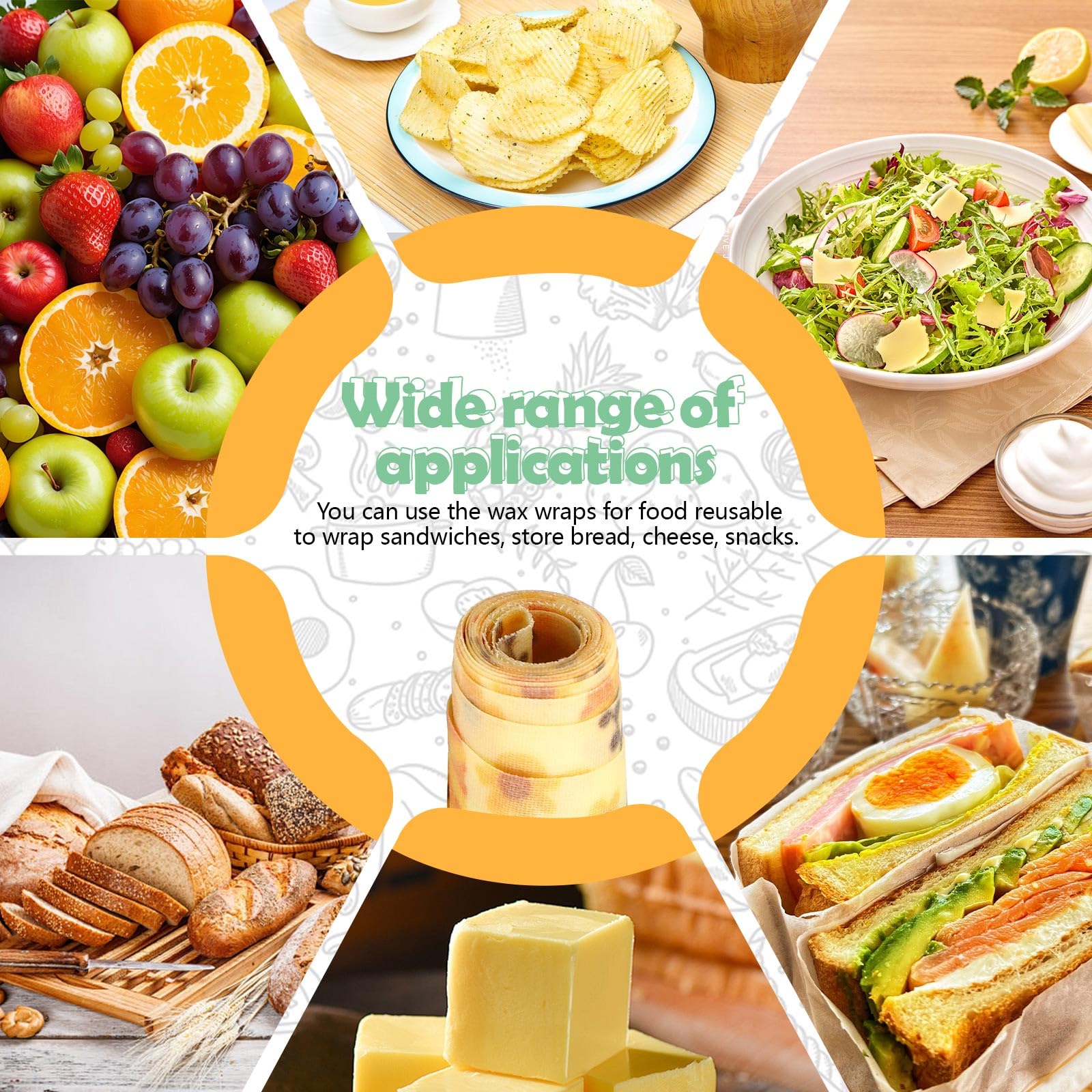 Envolturas de cera de abeja para alimentos, rollo grande de cera de abeja de 39.4 x 13 pulgadas, papel de cera de abeja reutilizable para envolver pan, sándwich, tazón, cubiertas, girasol