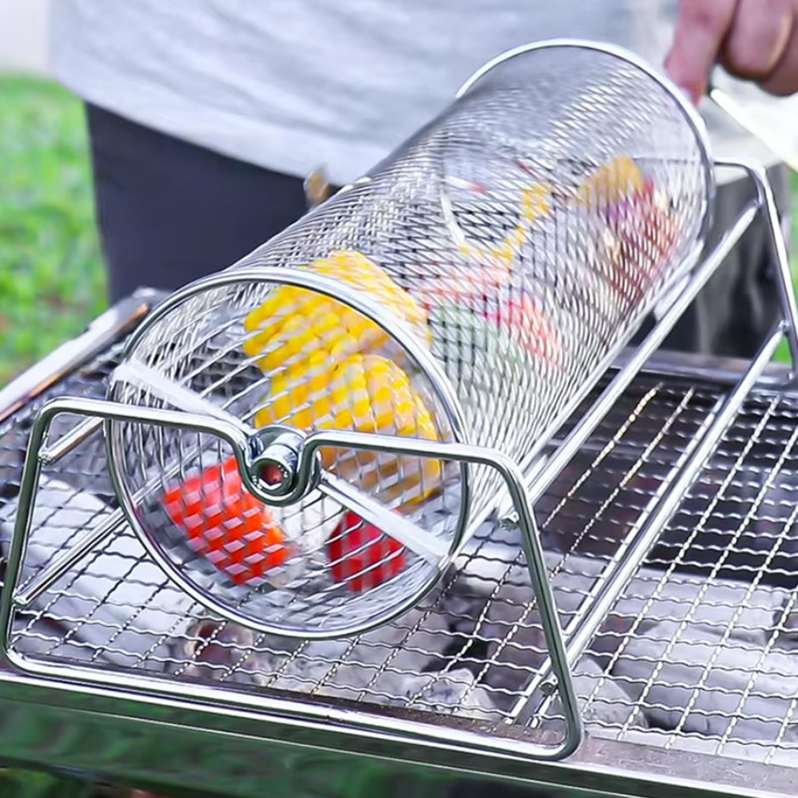 Tubo de rejilla para barbacoa de acero inoxidable - Accesorios resistentes para cestas de parrilla para cocinar al aire libre. Ideal para asar alitas de pollo y como herramienta portátil para barbaco