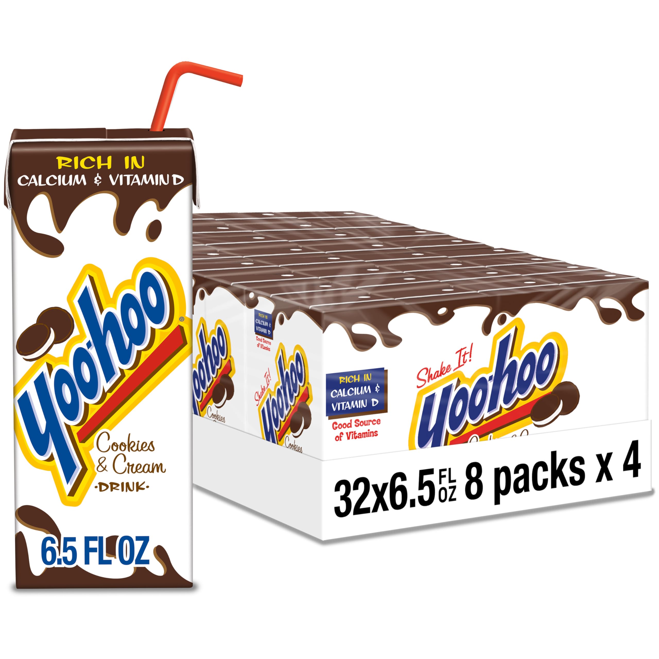 Yoo-hoo Cookies and Cream Flavored Drink 6 5 fl oz Boxes 32 Count 4 Packs of 8 Ready
