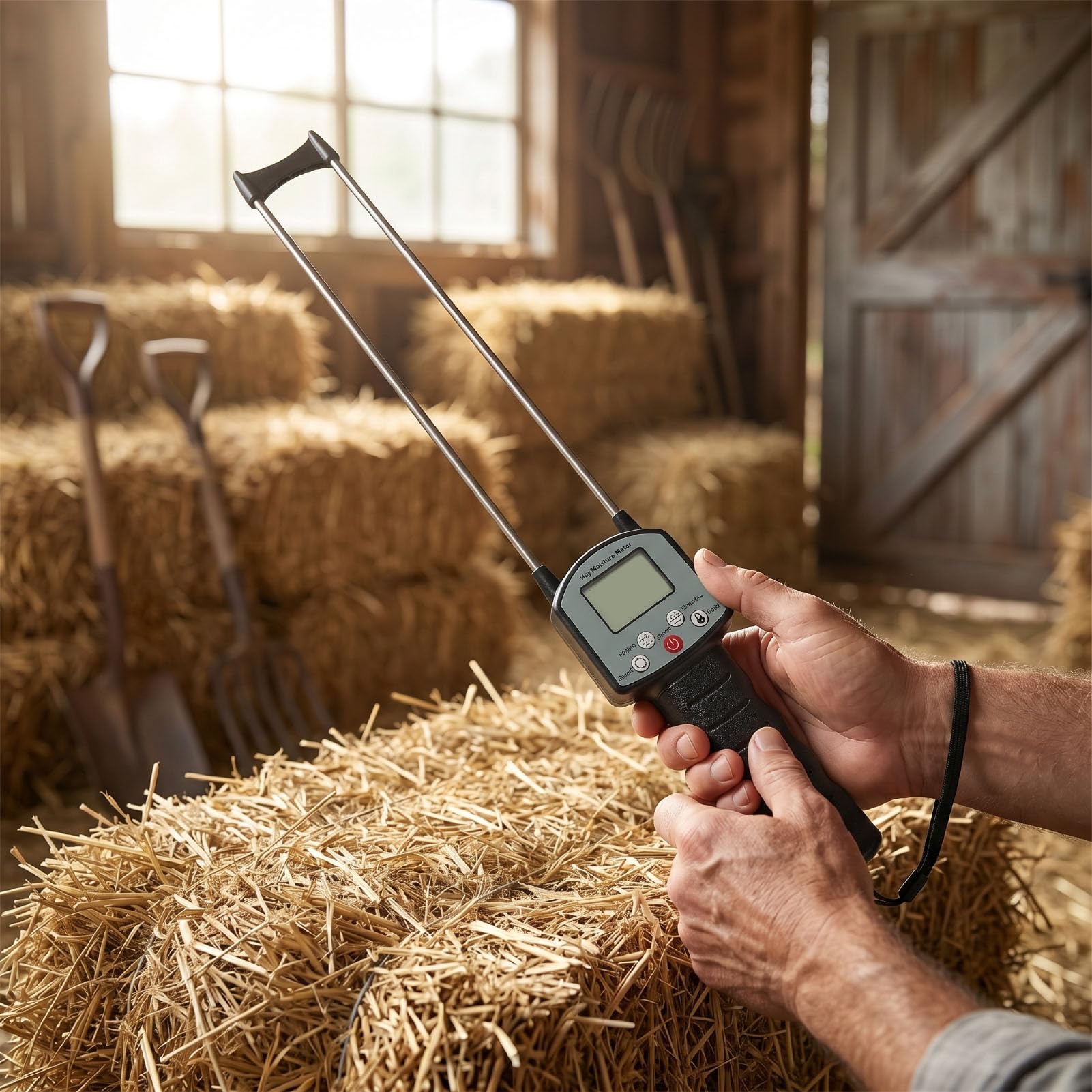 Heu Feuchtigkeitsmesser für Futtergrasbauern und Viehzüchter 1s Schnellablesung mit ±0,5% Genauigkeit Messbereich 0-80% Lange Sonde Aus Edelstahl LCD Hintergrundbeleuchtung