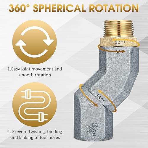 Miniatura 3 de Shimeyao 3 piezas de manguera de combustible giratoria de aleación de zinc 360 conector giratorio para bomba de transferencia de combustible
