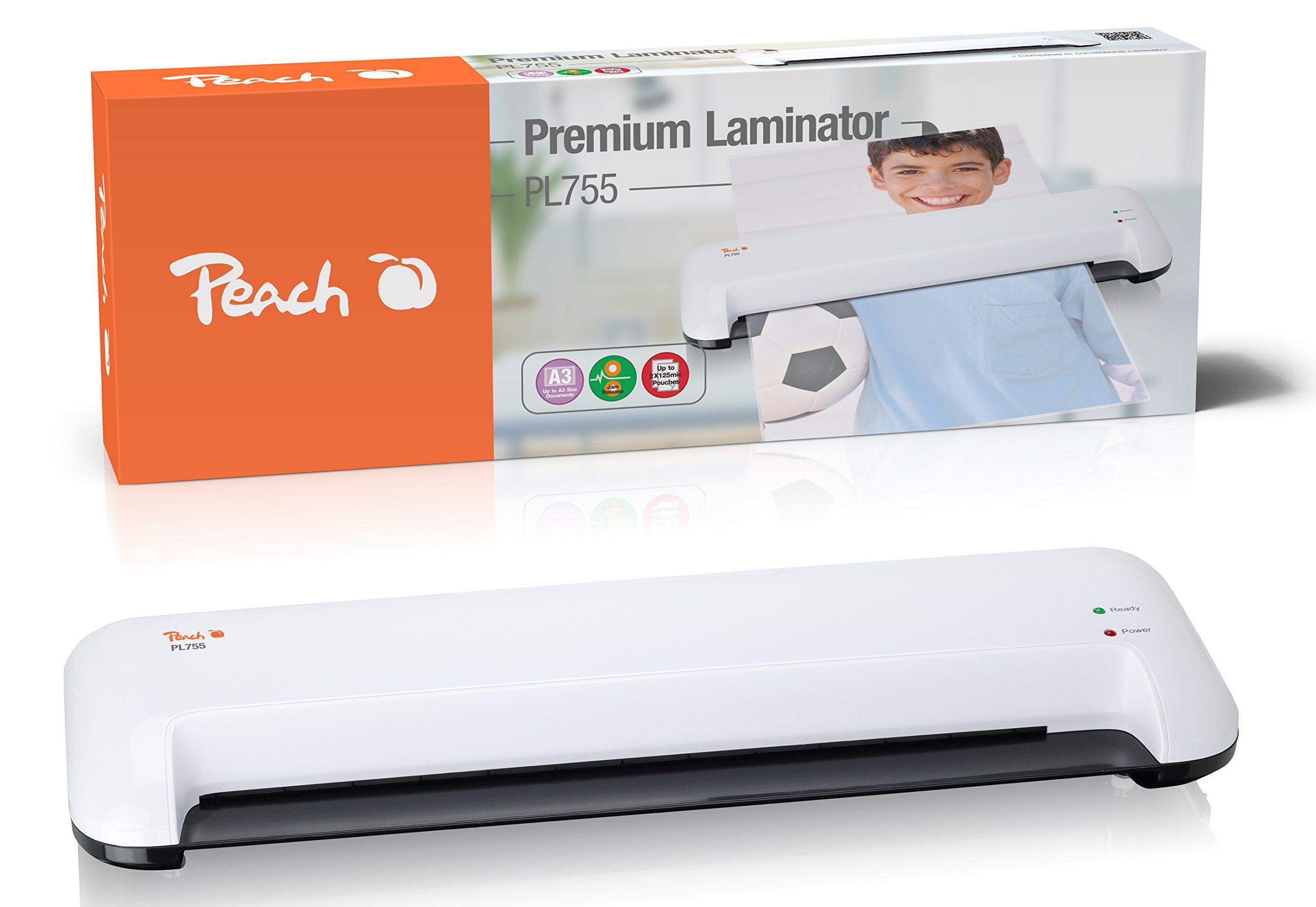 Peach Laminator DIN-A3 | w zestawie 25 folii do laminowania gratis - dwa razy szybciej gotowe do startu - laminuje jedną stronę A3 na minutę - nadaje się do wszystkich dostępnych na rynku folii -