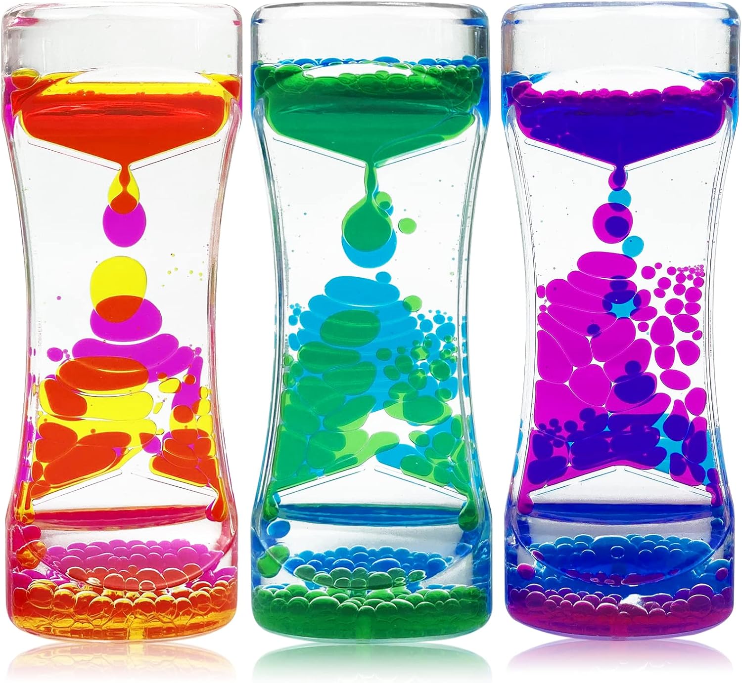 YUEJIDZ Sensory Toy for Relaxation, Motion Timer, 3 Pack Liquid Motion Bubble Timer Color Lava Lamp, Incredibly Effective Calming Stress Relief Hourglass Toy for Desktop Toy Activity, Relaxing