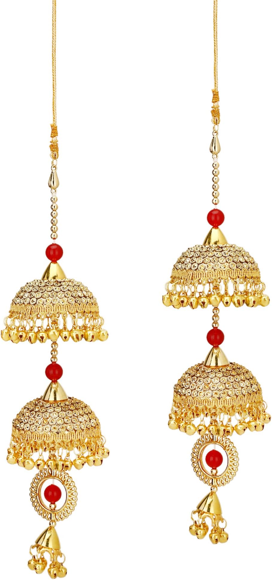 Sanjog Golden Jhumki and Red Stone Kaleera Kalira Set for Women Bridal-Pack of 2
