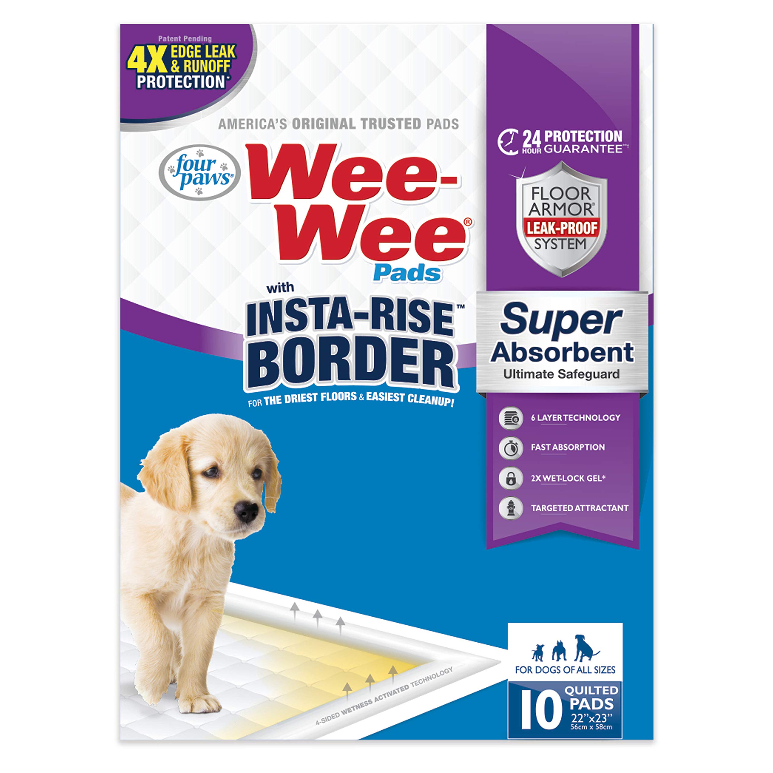 Four Paws Wee-Wee Super Absorbent Dog Pee Pads with Insta-Rise® Border Insta-Rise Border 10 Count