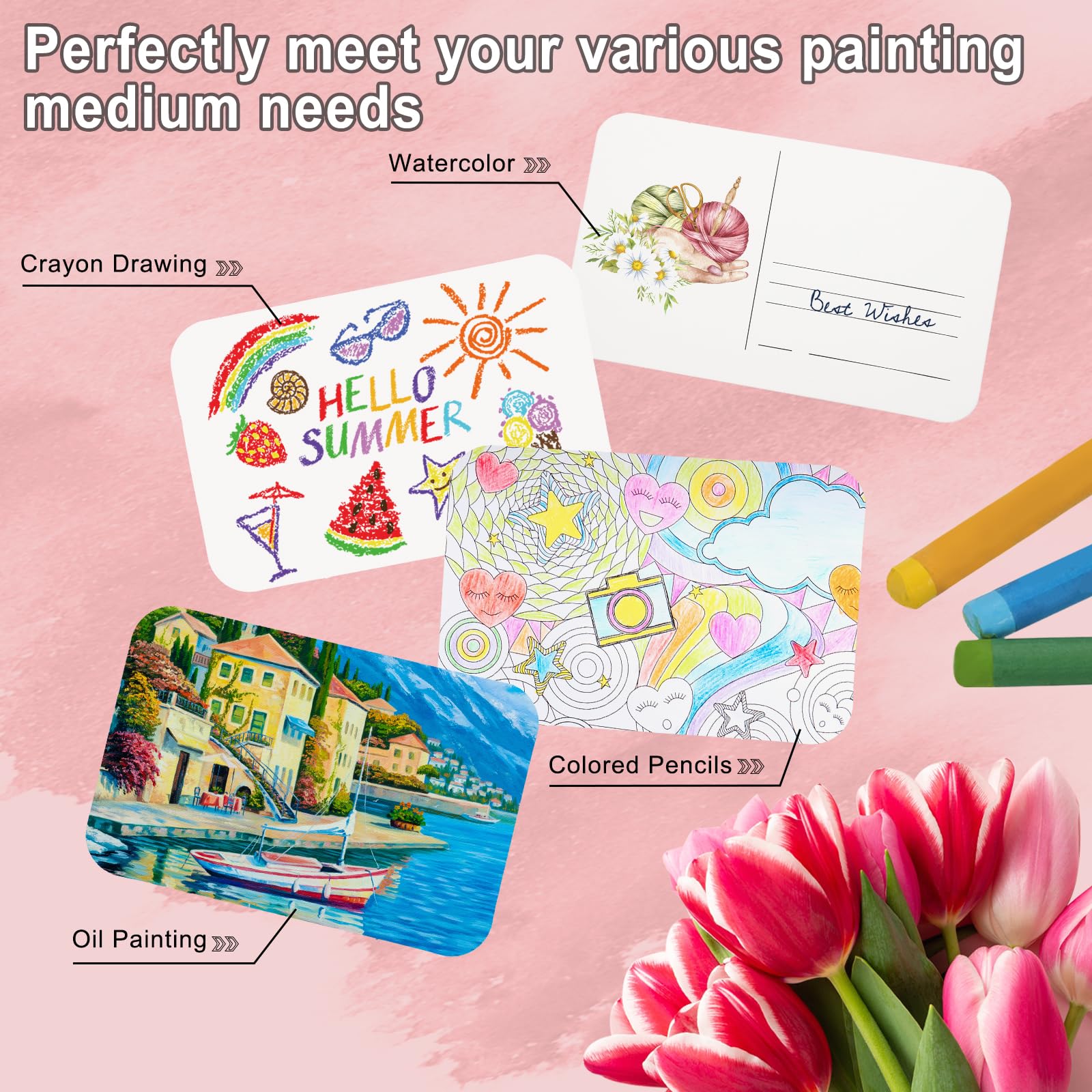 PATIKIL 100 Pz Cartoline da Acquerello In Cotone 4"x6" Arrotondate Pressata a Caldo, Cartoline e Biglietti Di Ringraziamento Creativi e Natalizie DIY, 140lb/300 GSM (Beige-Grana Fine)