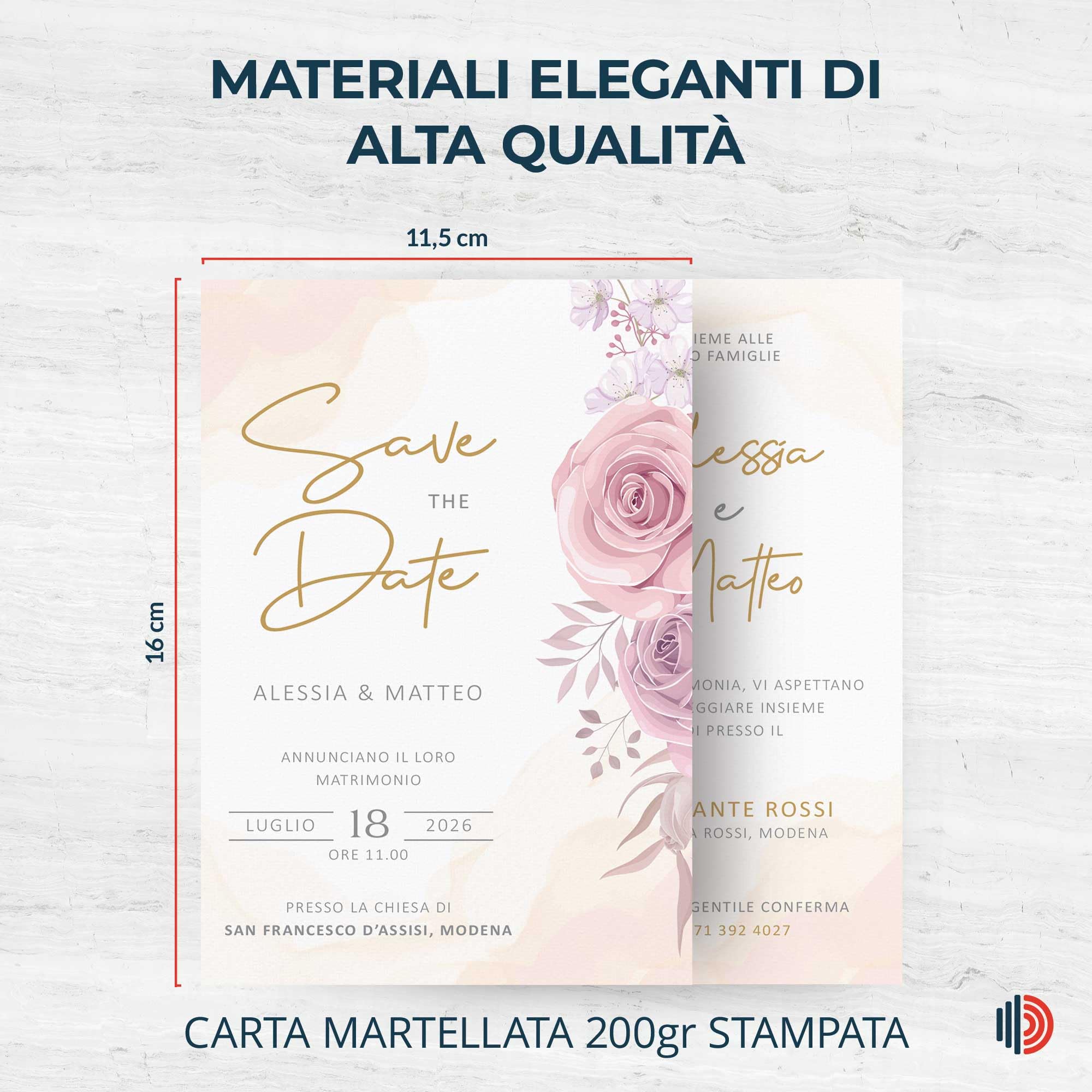 Partecipazioni Matrimonio Personalizzate 8pz Stampa inclusa - Inviti Matrimonio Personalizzabili in Carta Martellata Alta Qualità 200gr - 16x11,5cm - Essential WI-10 EchoPrint