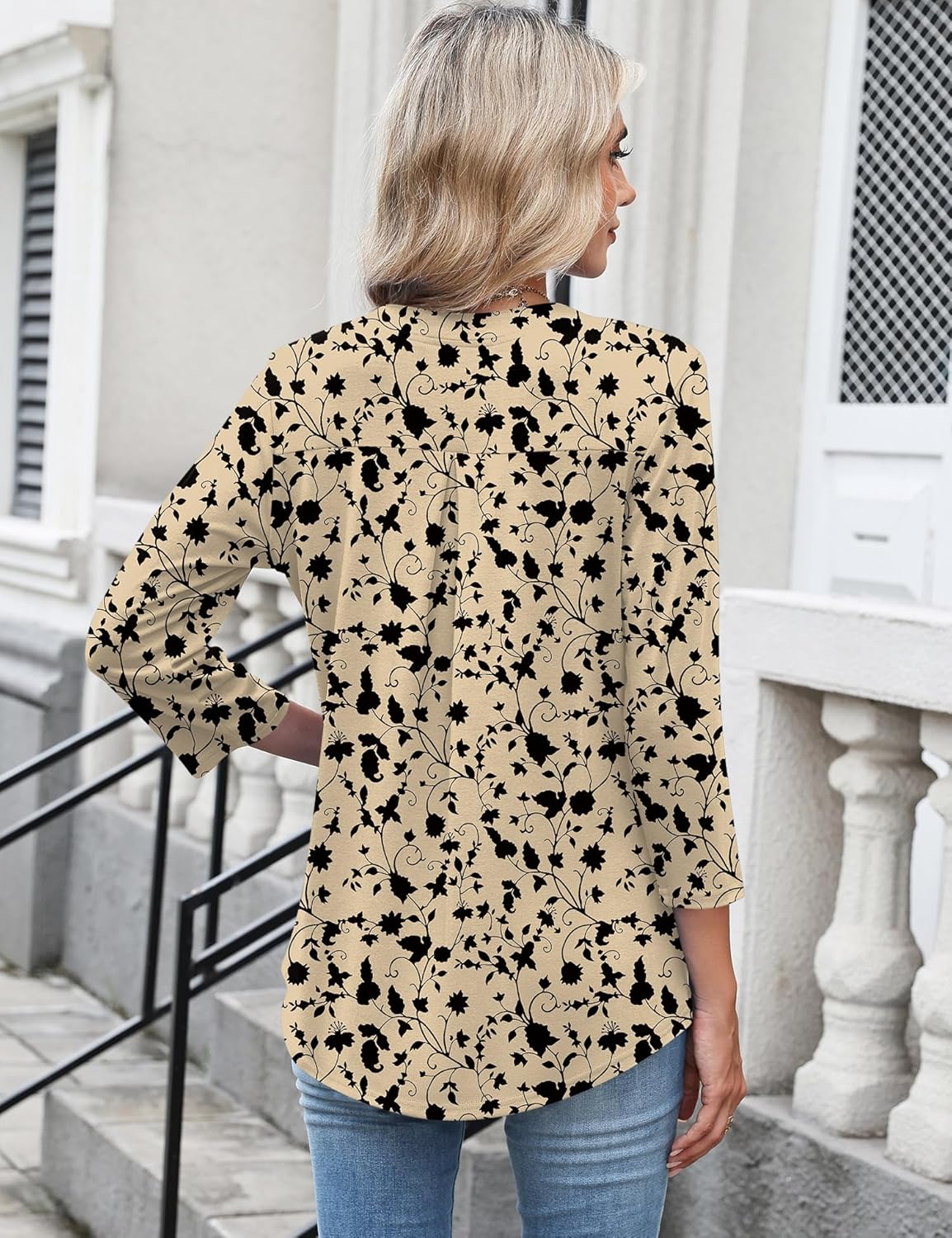 LOMON 3/4 Length Sleeve Womens Tops Business Casual Zip Front V Neck Shirt Loose Fit Work Tunic Blouse - Image 5