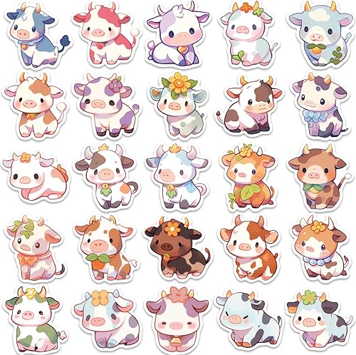 Miniatura 3 de 50 calcomanías de vaca Kawaii para niños, calcomanías estéticas de dibujos animados de arco iris, calcomanías impermeables para laptop, calcomanías