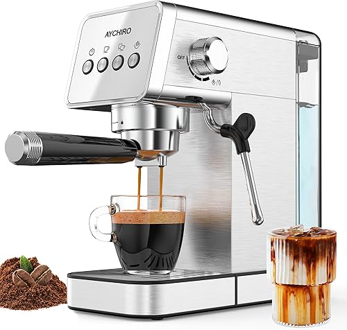 Máquina de café expreso con espumador de leche de vapor, cafetera de acero inoxidable de 20 bares para café con leche y capuchino, tanque de agua