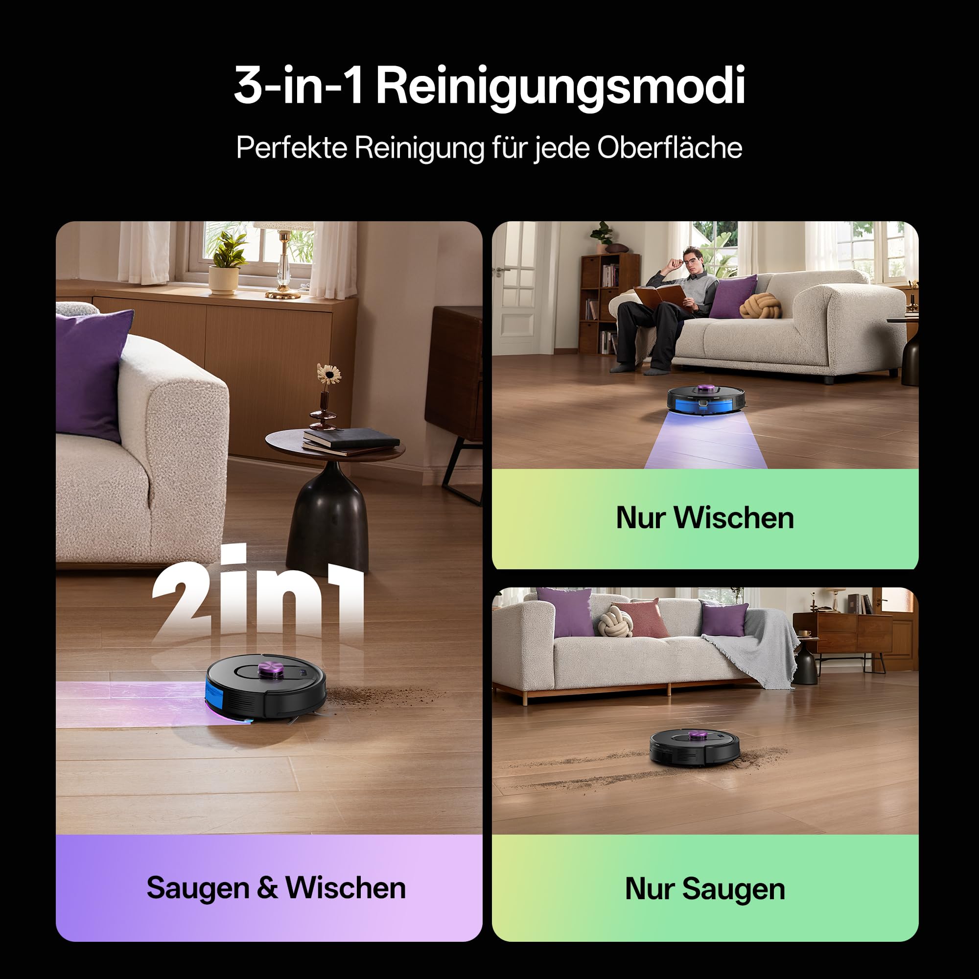 Vexilar W15 Saugroboter mit Wischfunktion, Beutelloser Multi-Zyklon-Absaugstation Staubsauger Roboter, 10000Pa, LiDAR Navigation, 3-in-1 Saug und Wischroboter, 180Min Max, App- & Sprachsteuerung