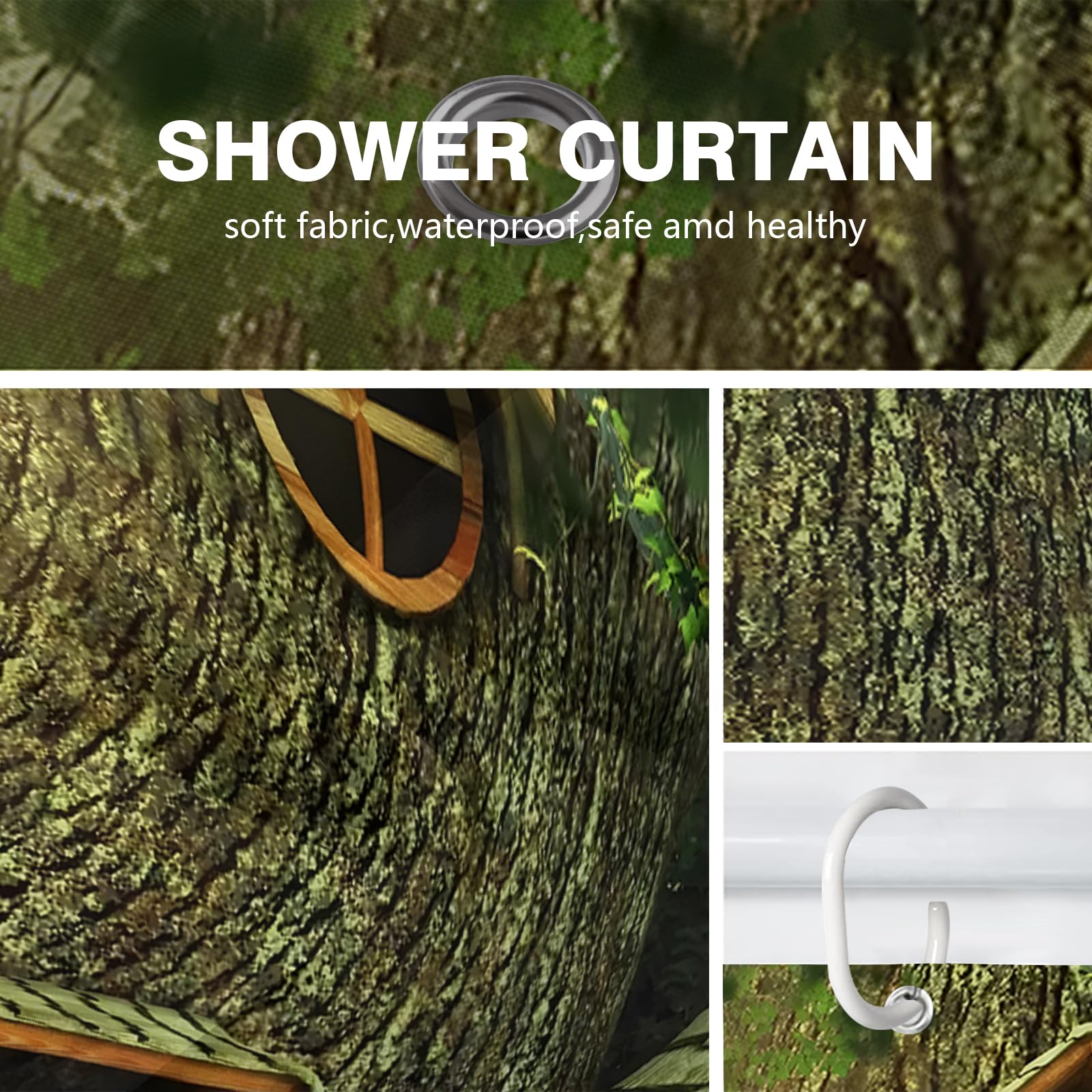 Newhomestyle Woodland Tree House Bathroom Shower Curtain - Kids Fantasy Cartoon Art Waterproof with 12 Hooks, 180x180cm - Image 3