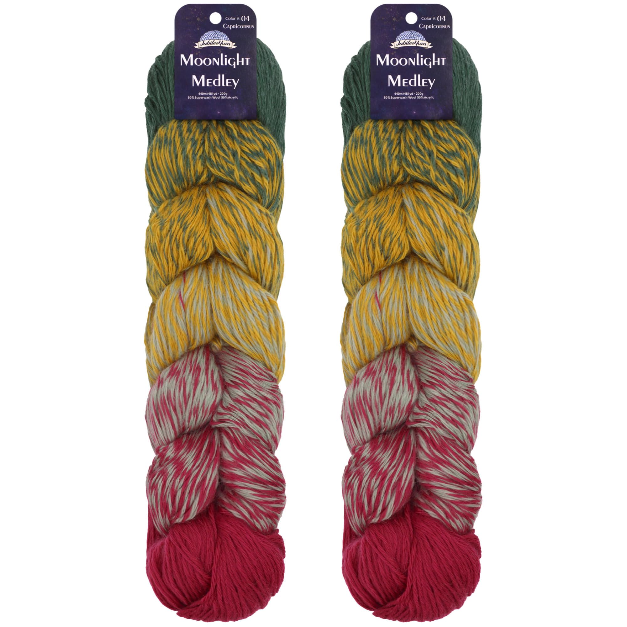JubileeYarn Moonlight Medley - Ovillo de lana merina/acrílico Hank Ombré DK, 2 madejas