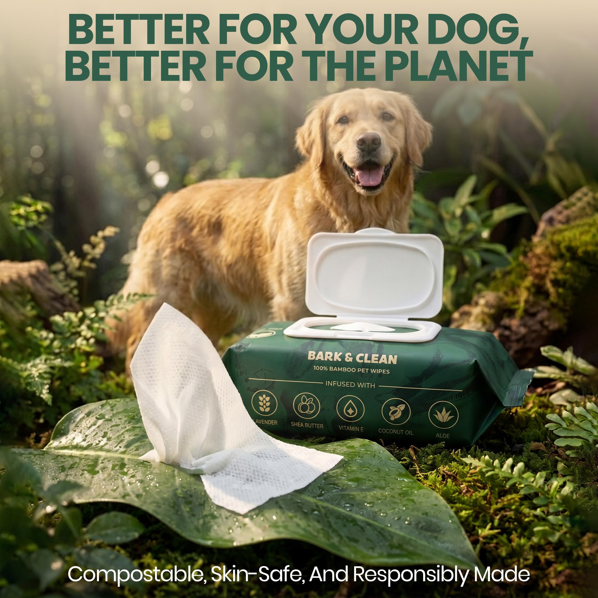 Toallitas para Perros para Limpieza y desodorización – 50 toallitas de bambú para Mascotas de 8.5 x 9 Pulgadas – Toallitas compostables e hipoalergénicas para Cachorros – Toallitas para Perros para