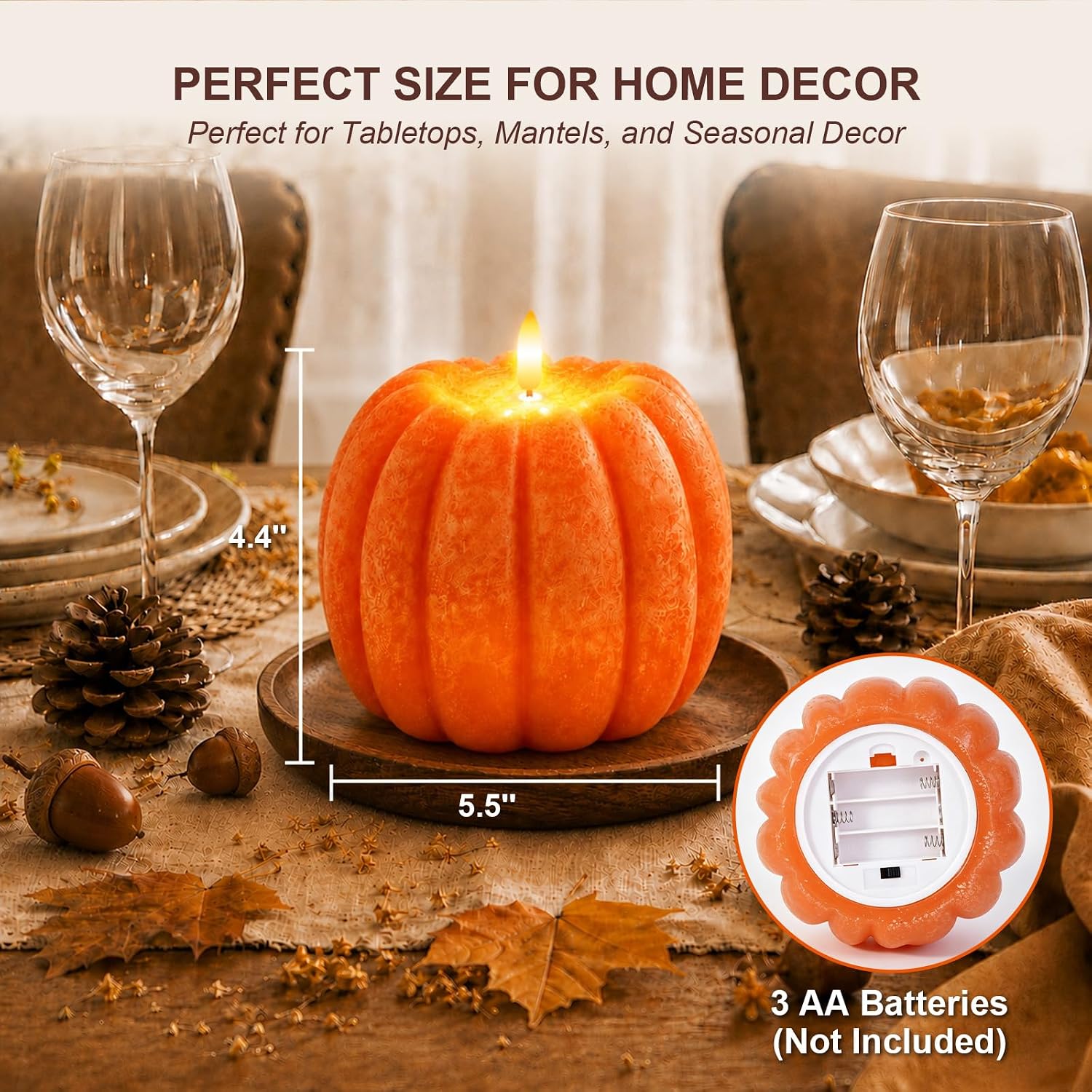 Fall Decor, Fall Decorations for Home Large Flameless Pumpkin Candle Orange thumbnail