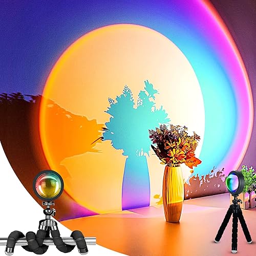 Miniatura 4 de Balkwan Lámpara de puesta de sol con rotación LED romántica y moderna, soporte de suelo, luz nocturna con USB para sala de estar, dormitorio,