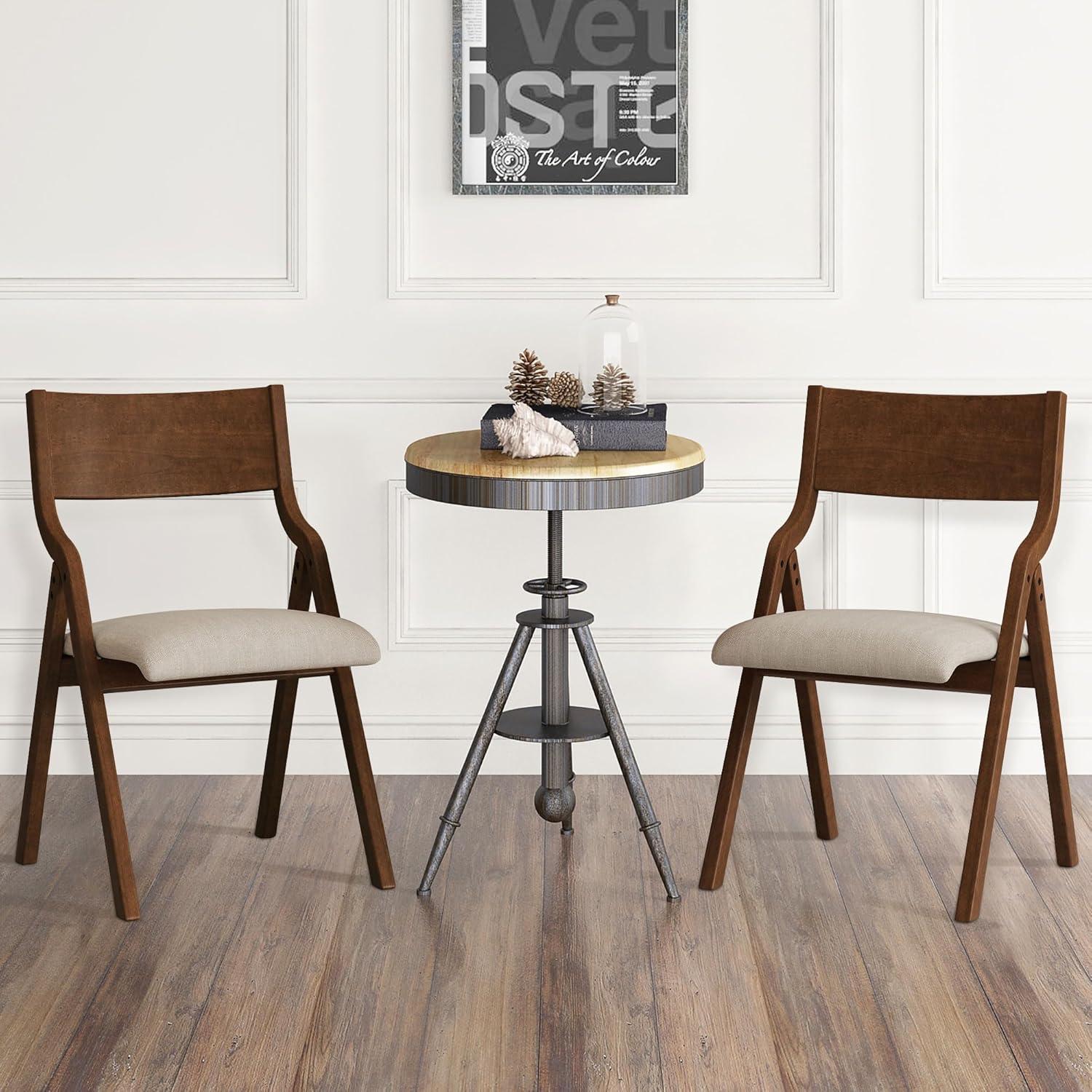 Ball & Cast Upholstered Folding Chairs Set of 2,with Padded Seat,Wooden Portable Dining Chairs W/Ergonomically Designed Back and Cushion,Easy Carry,No Need to Install,for Kitchen,Office,Walnut