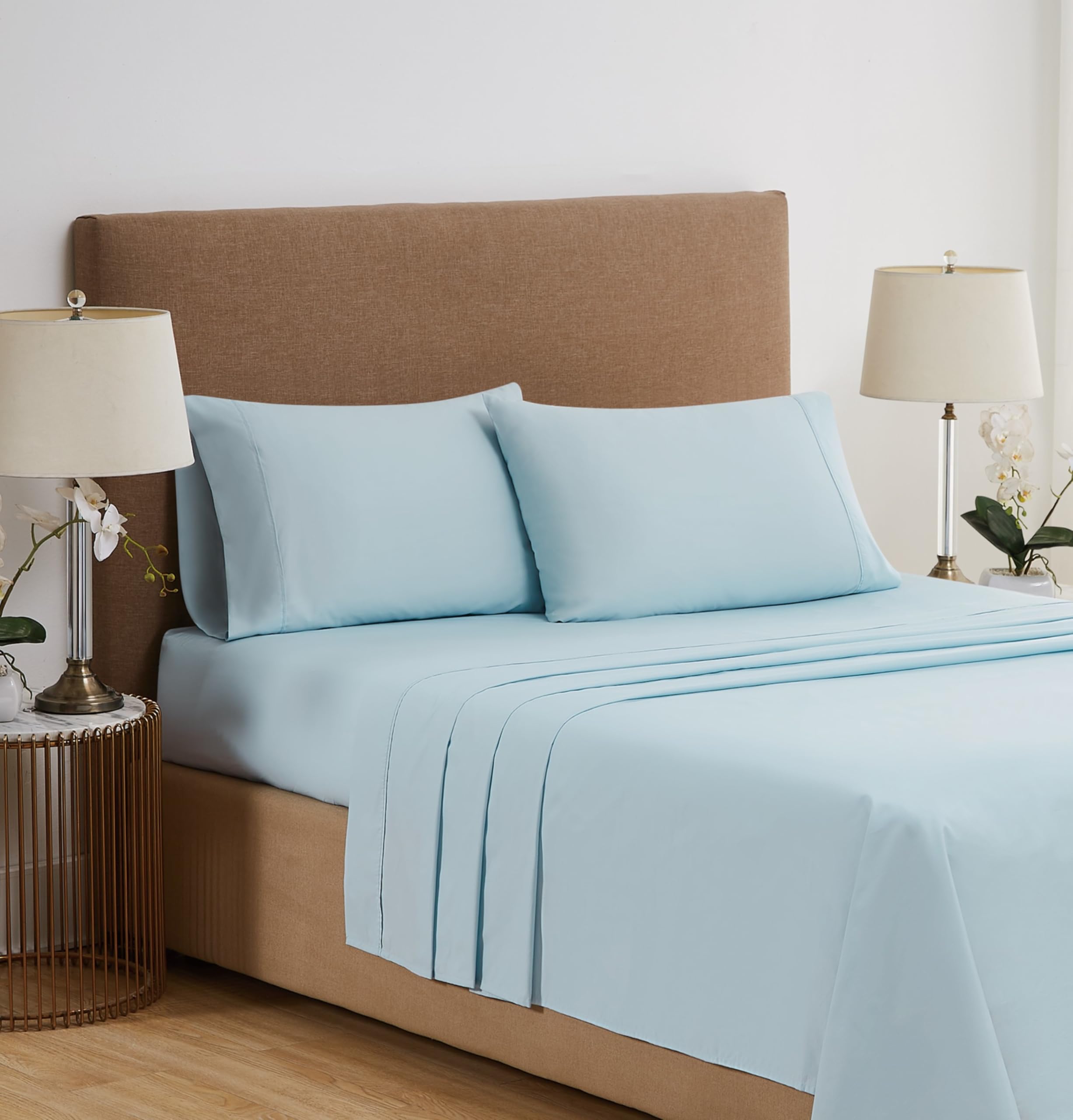 Vince Camuto 1200TC CVC Cooling Standard Pillowcase Pair, Light Blue, Solid Color Themed, Oeko-TEX Certified Confidence
