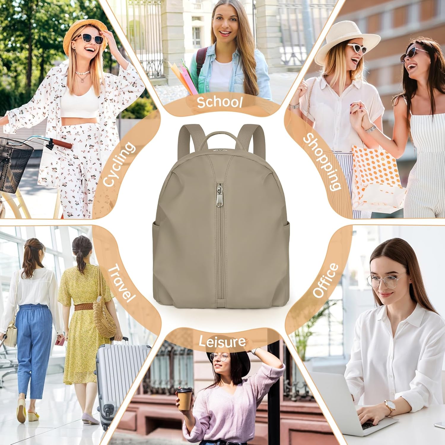 Mini Backpack for Women, Cute Light Weight Backpack, Ladies Purse Backpacks, Casual Daypack for Daily Travel, Khaki - Image 7