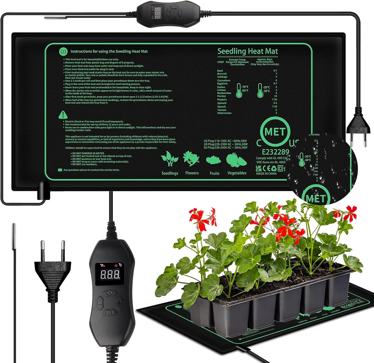Heizmatte Pflanzen mit Thermostat, 50 W Innengewächshaus-Heizmatte, 25 x 52 cm Temperatur-Heizkissen, schnelles Aufheizen, Setzling-Heizmatte für Setzlinge, Haustiere, Reptilien Heizmatte Pflanzen mit Thermostat, 50 W Innengewächshaus-Heizmatte, 25 x 52 cm Temperatur-Heizkissen, schnelles Aufheizen, Setzling-Heizmatte für Setzlinge, Haustiere, Reptilien