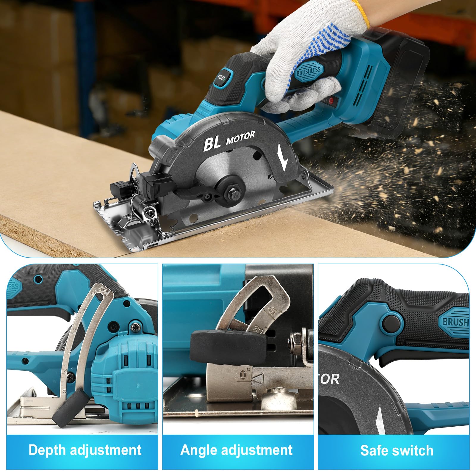 5,5 Zoll Akku Handkreissäge Kompatibel mit Makita 18V Batterie(Ohne Akku), Bürstenlose Motor, Sägeblatt Ø 140mm, 6000RPM, Schnitttiefe 51mm, 0-45°, mit Digitalanzeige, für Holz Kunststoff Weichmetall