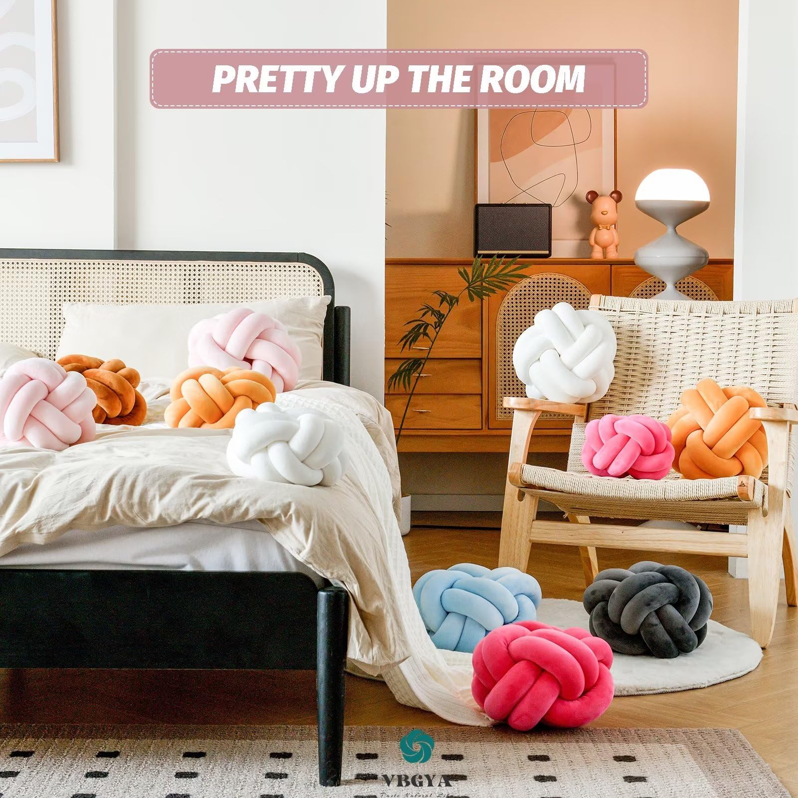 Cojín Decorativo Suave con Nudo para el hogar, cojín Redondo con Nudos para Cambiar, Cojines Modernos Hechos a Mano para Dormitorio, sofá (8 Pulgadas, Rosa Claro)