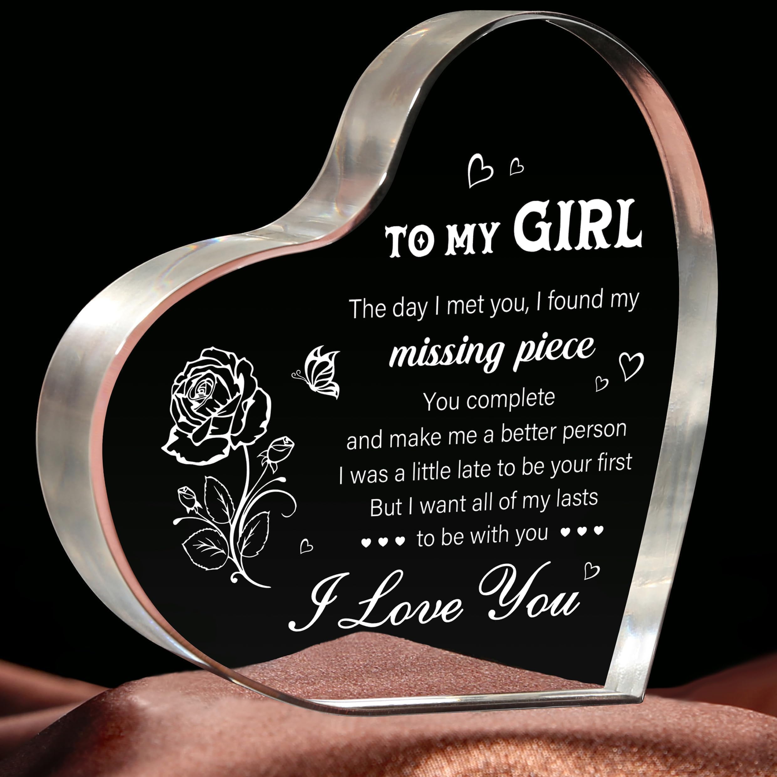 Valentine's Day Gifts for Her, Heart Shaped Acrylic I Love You Plaque Keepsake - Anniversary, Birthday, Christmas, Valentine's Day Gifts for Her Girlfriend Fiancee GF
