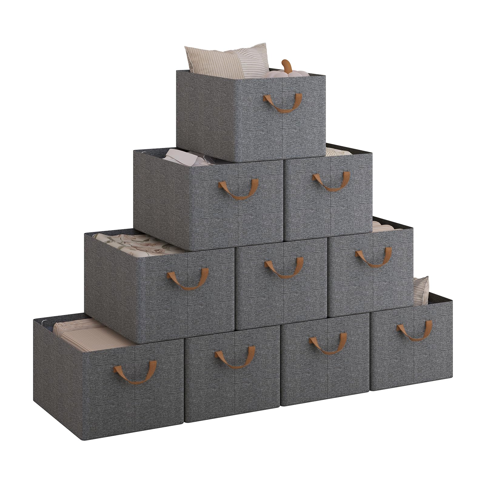 WOLTU ABB10gbn-10-UK Foldable Storage Boxes Set of 10, Fabric Storage Cubes with Handles, Organiser Boxes Clothes for Shelves, Grey, 42 x 32 x 26 cm โ image 1