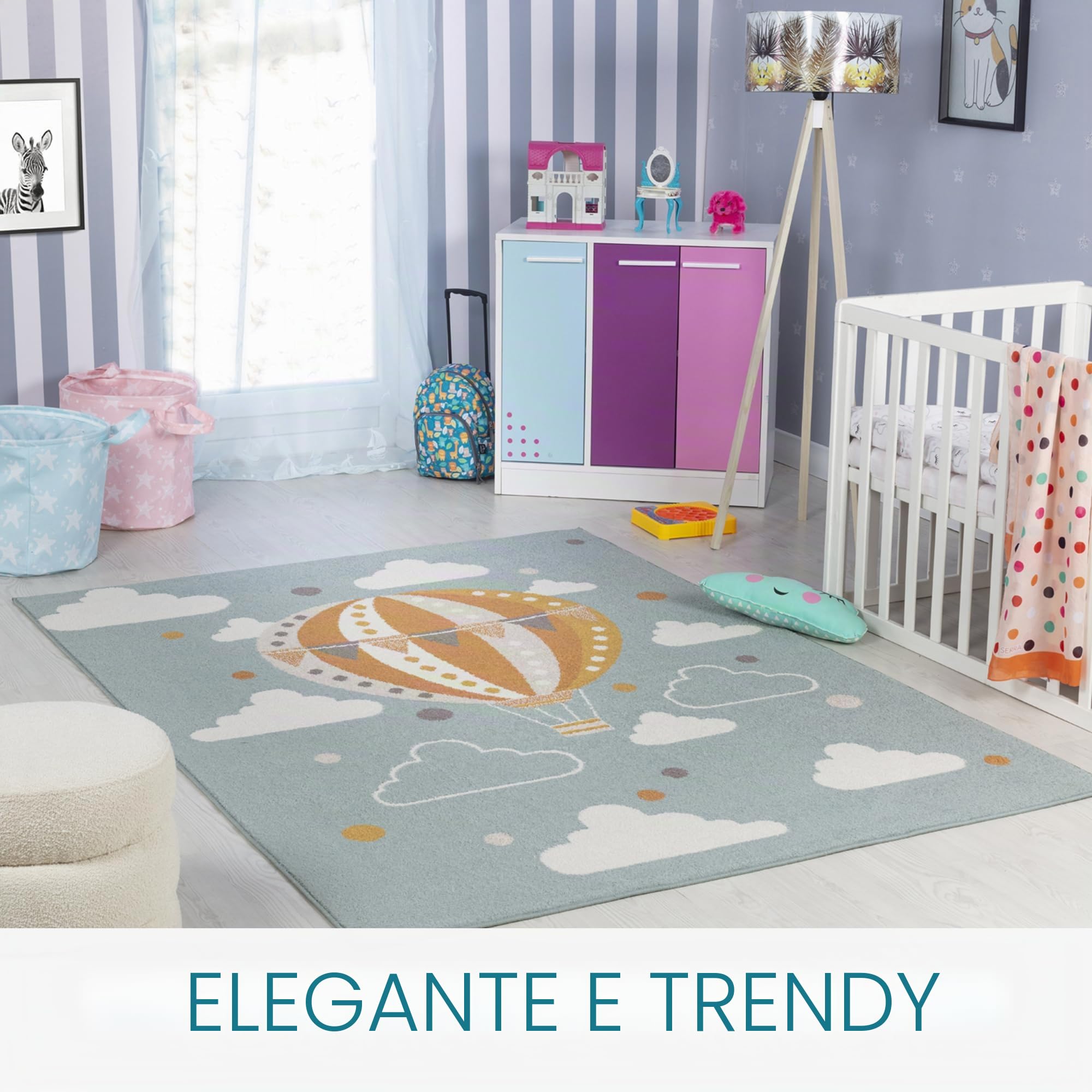 Livabliss Mongolfiera Tappeto Bambini Tappeto Bambino Cameretta, Asilo o Sala Giochi, Tappeti per l'area della stanza dei Bambini, Accessori per Camera da Letto dei Bebè, Verde Petrolio 160x213 cm