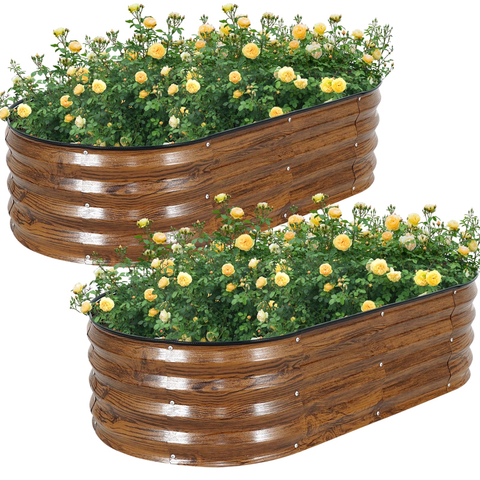 STBoo Galvanized Raised Garden Bed Outdoor, 2Pcs 120x60x30CM Oval Planter Box with Rubber Strip,Metal Raised Bed Kit for Vegetables Flowers Herbs, Grain