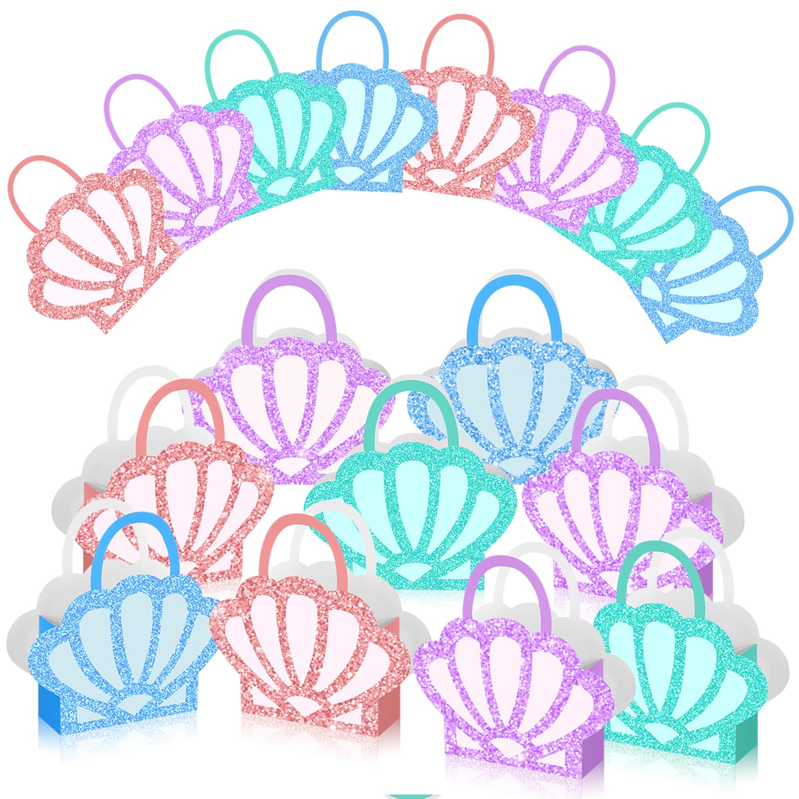 24 Pieces Mermaid Party Favors Gift Bags Shell Gift Bags Mermaid Candy Goodie Bags Glitter Under the Seatreat Bags Mermaid Baby Shower Decorations Ocean Theme Birthday Party Supplies