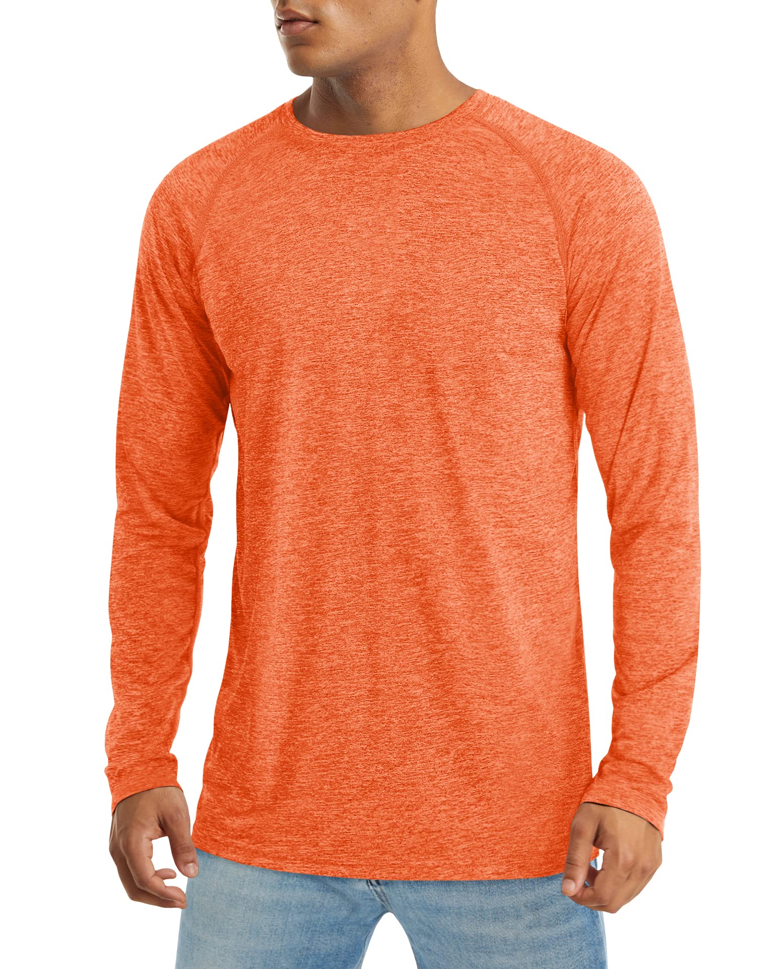 Fishing Shirts for Men Long Sleeve Shirts Polyester T Shirts Breathable Solid Tee Lightweight Shirt Travel Camping Orange,XL-image-9
