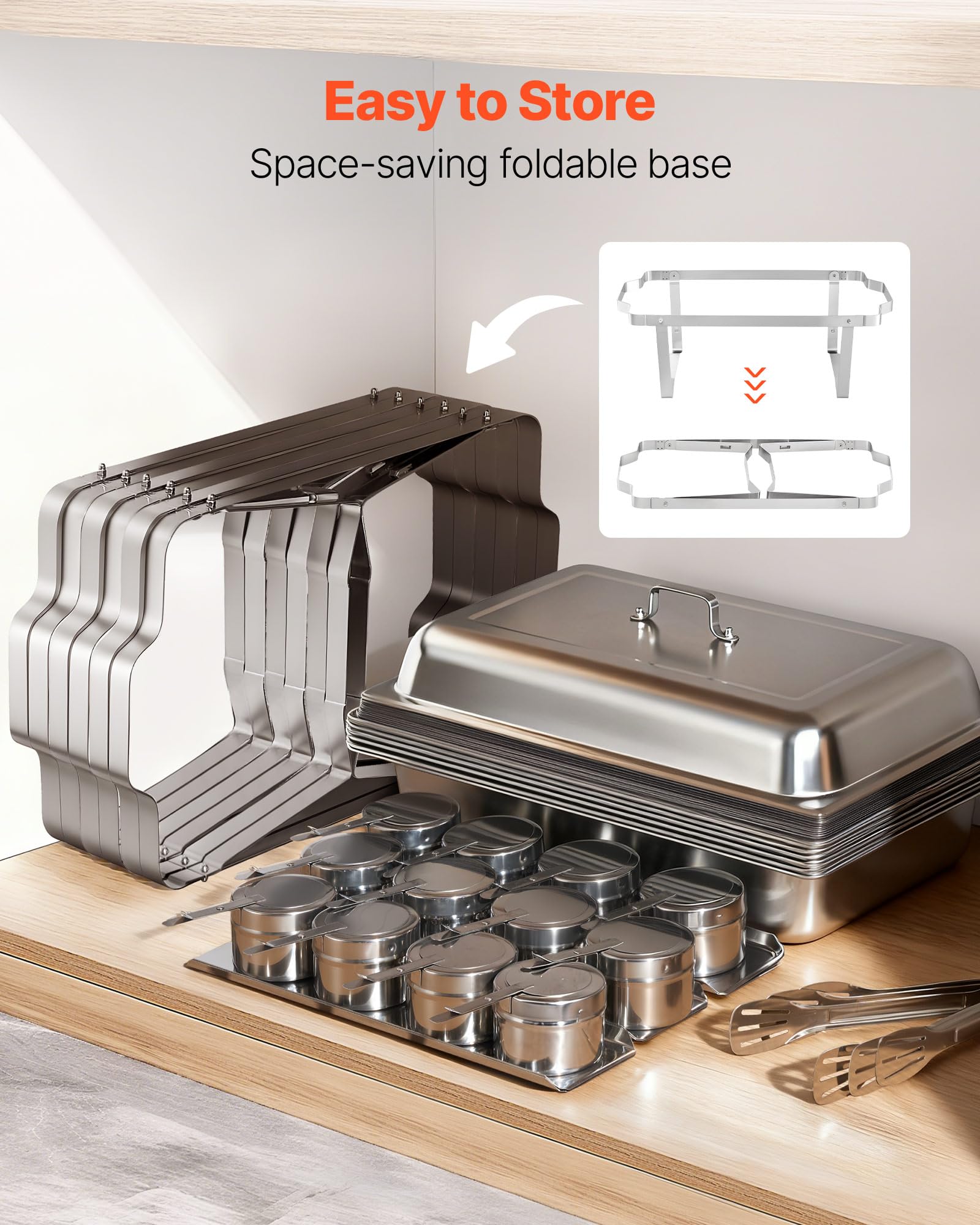 VEVOR Set di Scaldavivande Rettangolari da 8,5 L 6 Pezzi, Contenitori Riscaldanti per Buffet con Manico e 3 Pinze per Alimenti e Coperchio e Porta Combustibile, Adatti per Banchetti, Feste