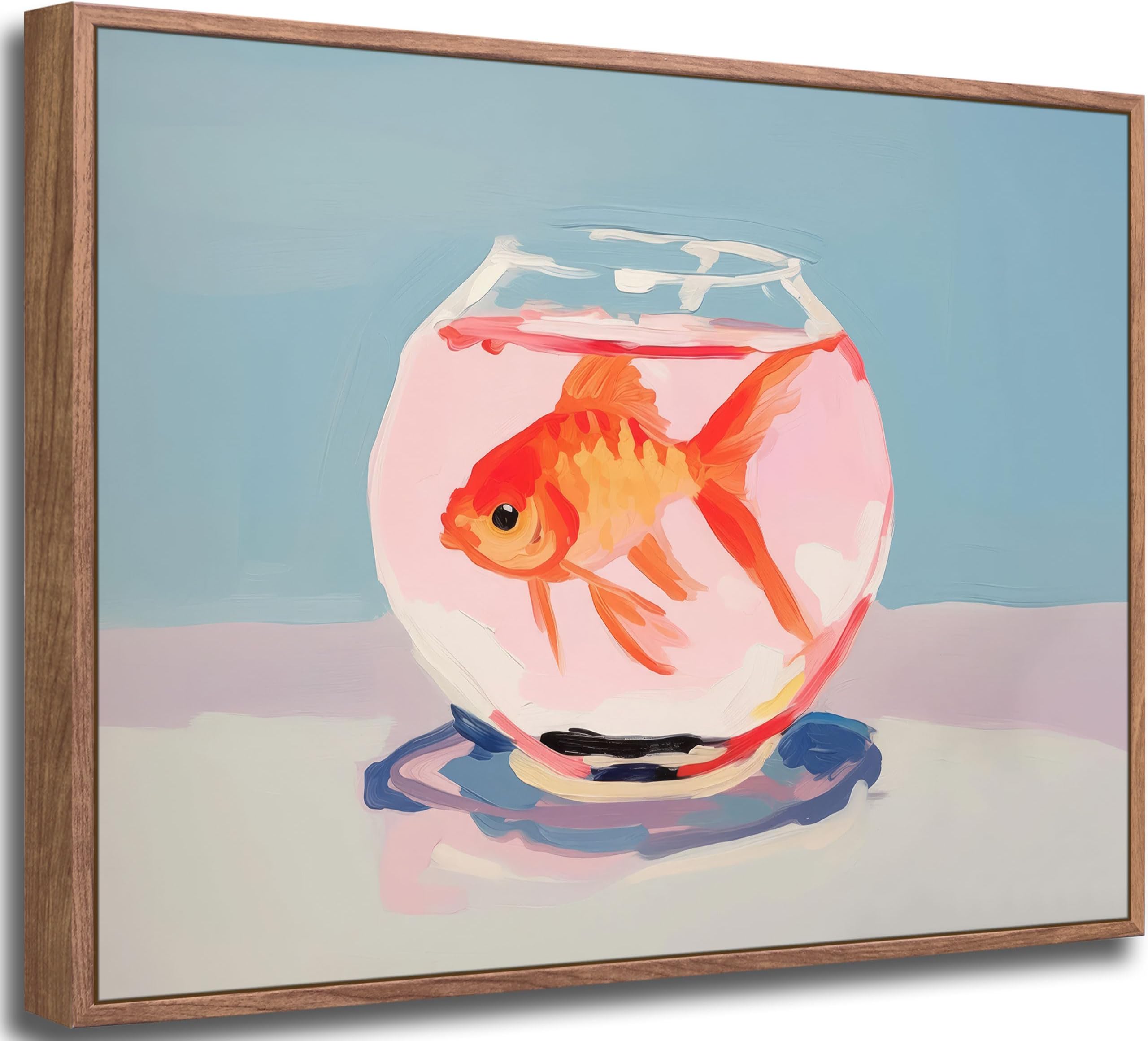 Framed Vintage Goldfish Canvas Wall Art Eclectic Goldfish in Fish Tank Poster Print Pink Preppy Aesthetics Picture Elegant Painting Wall Decor for Living Room Bedroom Dorm Bathroom 8x10in