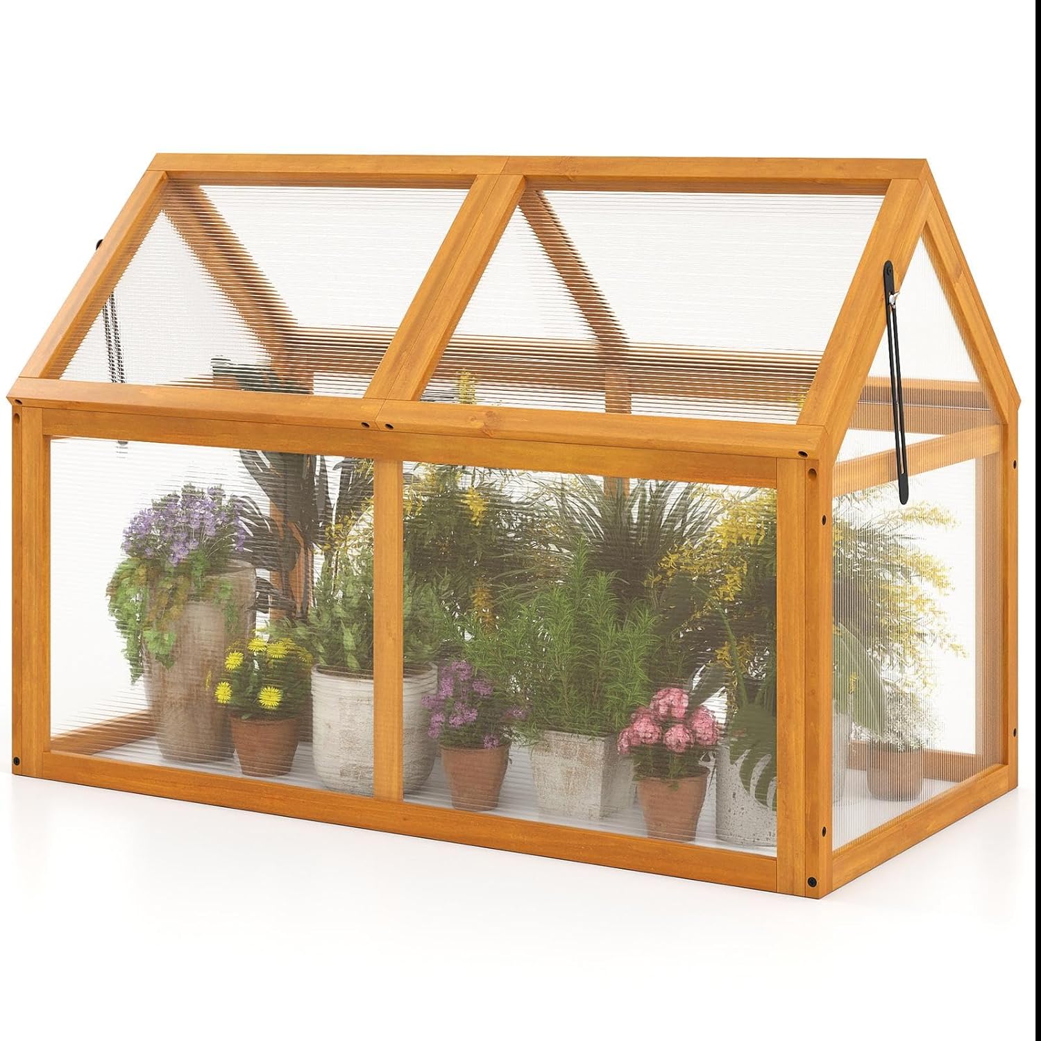 Wood Cold Frame Greenhouse, Portable Raised Planter Bed Protection with Transparent Flip-top Roof, Small Hot House for Balcony Garden Sunroom Indoor Outdoor (40”x21”x28”)