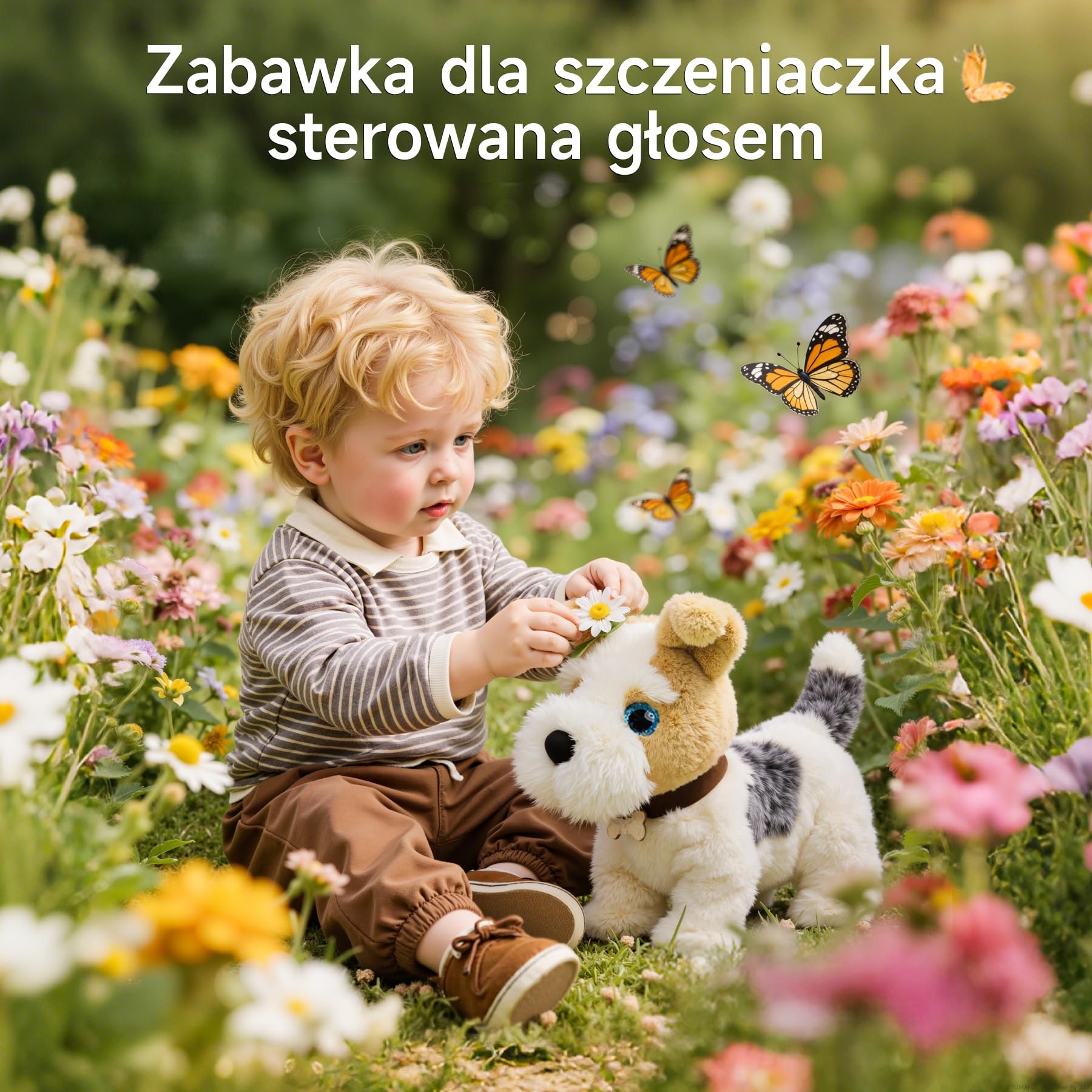 OR OR TU Zabawki dla Dzieci w Kształcie Spacerujących psów, Pluszowe Elektroniczne Zwierzaki Sterowane Głosem, Które Spiewają, Szczekają, Chodzą i Siadają; Realistyczne Interaktywne Zabawki w Postaci