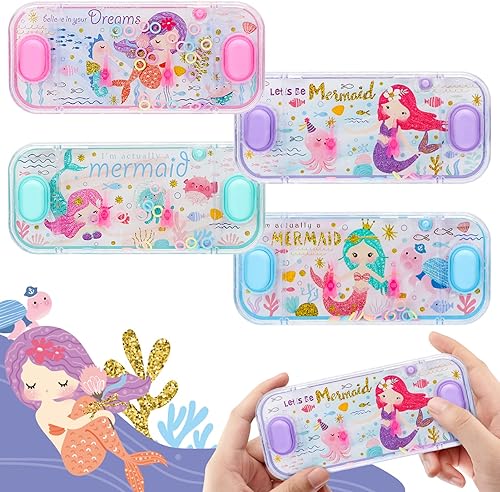 SevenQ Juegos de Agua Portátiles, Paquete de 4 Juegos de Lanzar Anillos al Agua con Tema de Sirena, Juguete Acuático, Juego de Anillos de Agua para