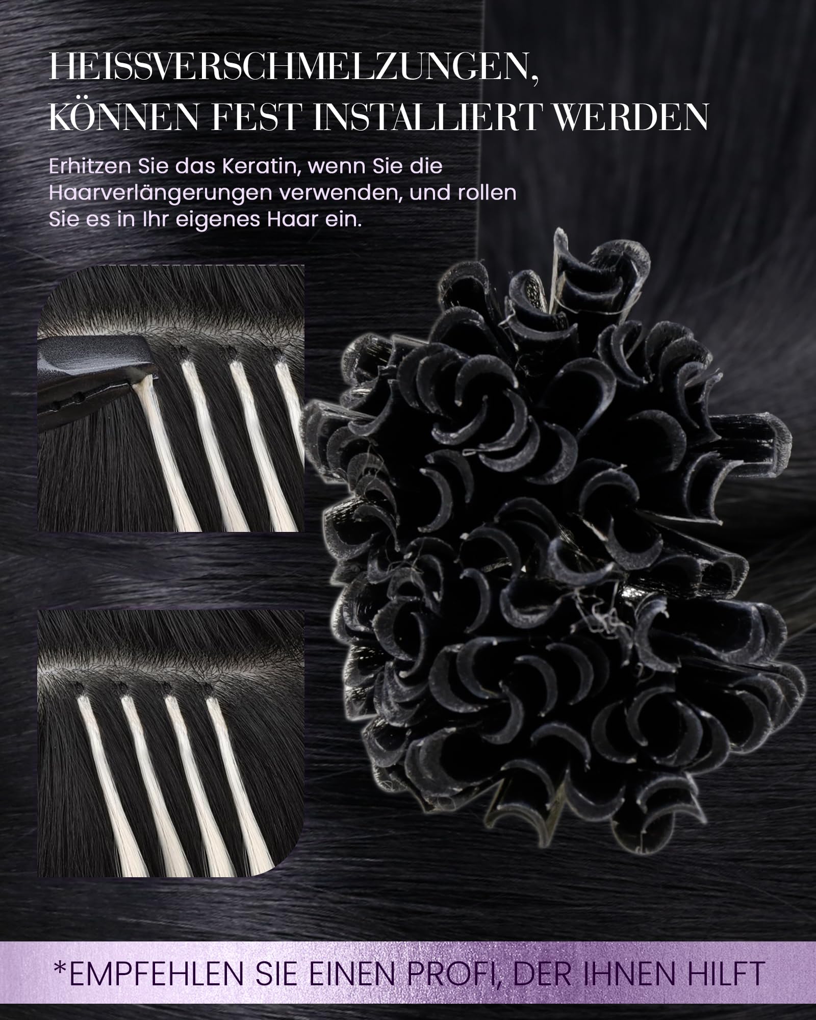 LaaVoo U Tip Extensions Keratin Bondings Schwarz 55cm Echthaar Extensions Bondings 1g/s U Tip Haare Extensions Haarverlängerung Echthaar Pre Bonded Schwarz #1 100s 100G - 4