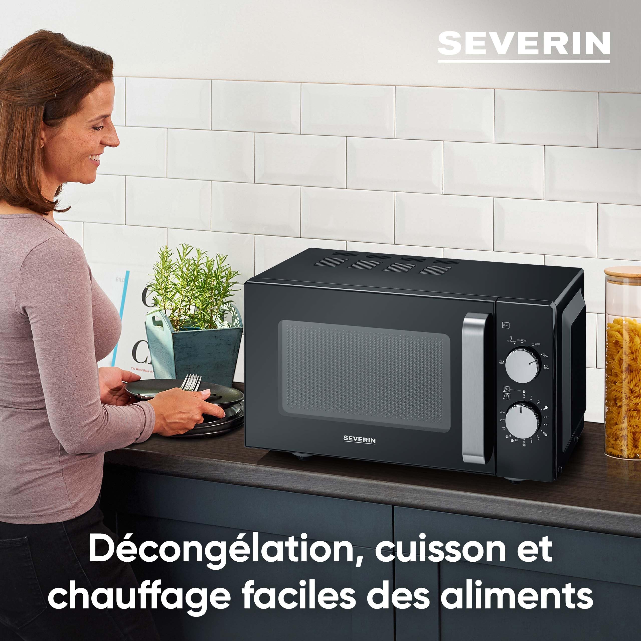 SEVERIN Four Micro-ondes, 20 L, Avec Fond Plat en Céramique, jusqu’à 800 W, 6 niveaux de puissance, Noir, MW7761
