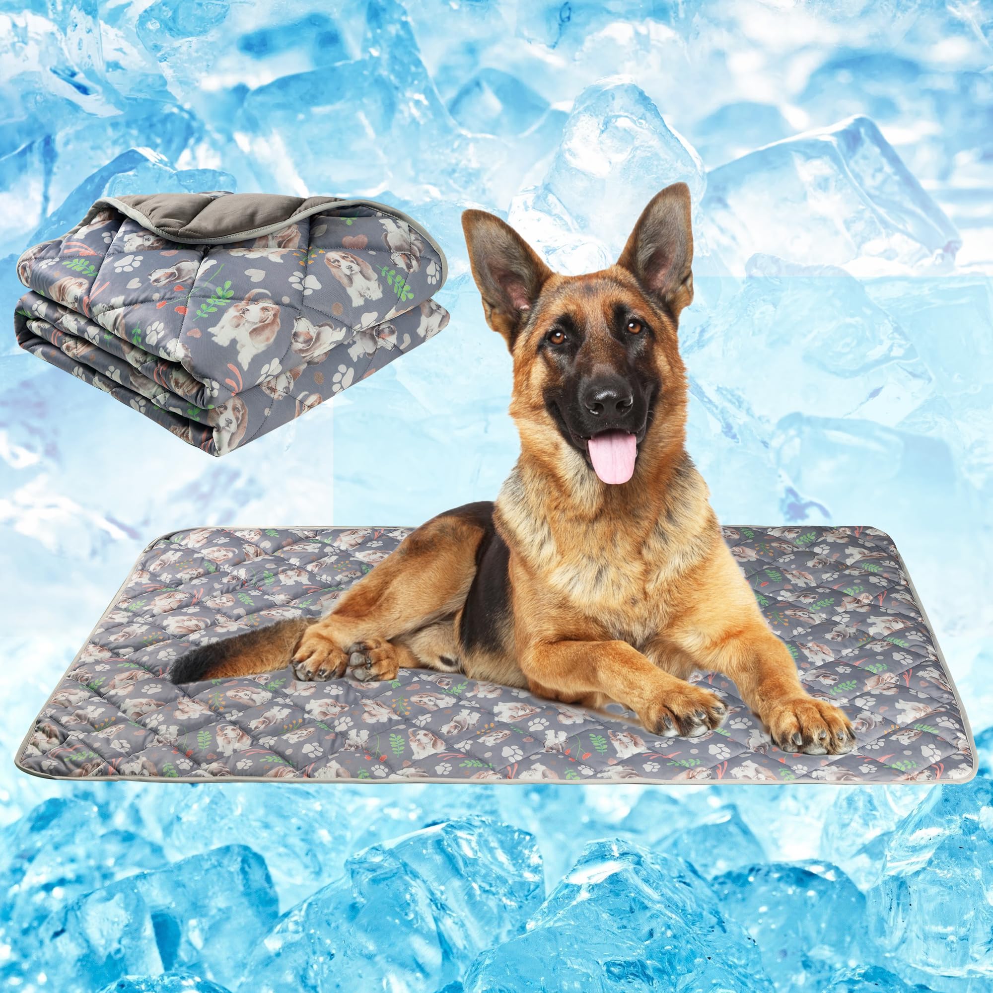 Fuz Bigaza Dog Cooling Mat, Pet Washable Non-Toxic Summer Dogs Cats Cooling Pads Sleeping Kennel Mats Cool Ice Blanket for Indoor & Outdoor Dog Beach