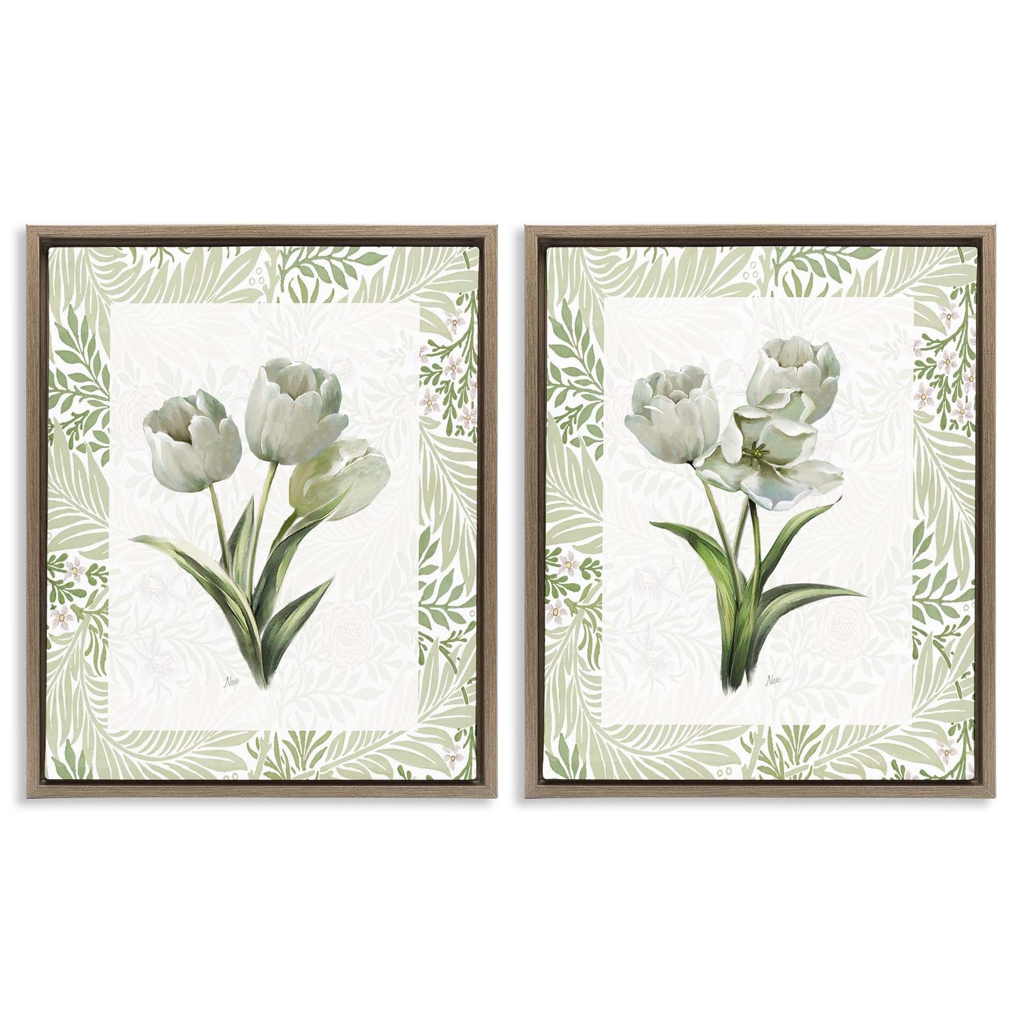 Stupell Industries Soft Green Tulip Trio 'Soft Green Tulip Trios', 2Pc Floating Frame Art Set 2, Brown, 25 X 31 Inches, Easy To Hang And Sturdy, Made In Usa, By Nan