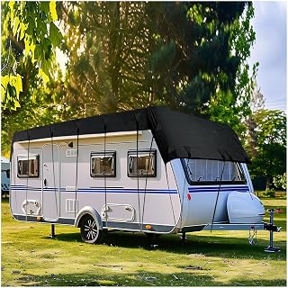 Rv Covers for Roof Only 210D Waterproof Oxford Cloth Class C Rv Cover Wind, Rain and Snow Proof Popup Camper Covers Rv Covers,Black-8.5x3m